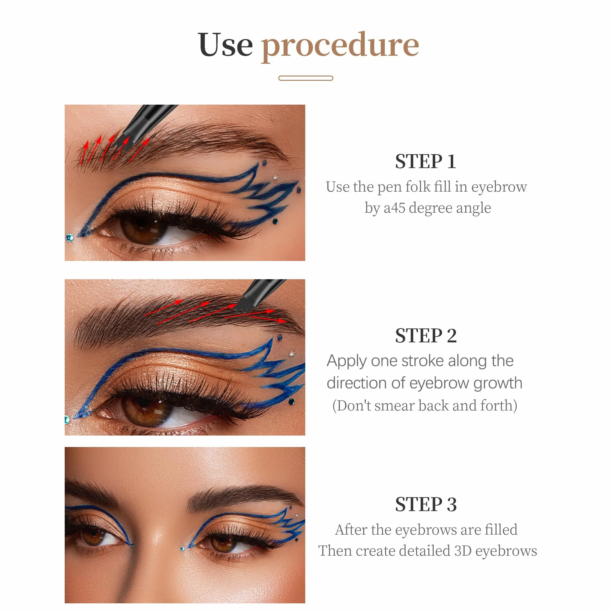 Yulinlon Q708 - Matita per sopracciglia Microblading 3D, impermeabile, 4 punte, durevole, applicatore per sopracciglia naturali, tutte le tonalità di pelle (3#Grey)