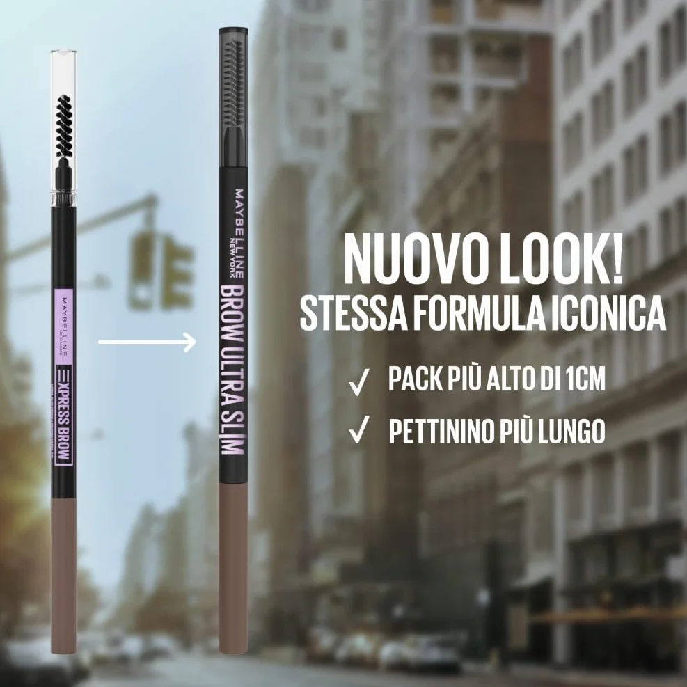 Maybelline New York Matita per Sopracciglia, Sopracciglia Definite, Formula Che Non Si Sfalda, Con Punta di Precisione e Pettinino, Brow Ultra Slim, Tonalità Deep Brown, 7,2 g