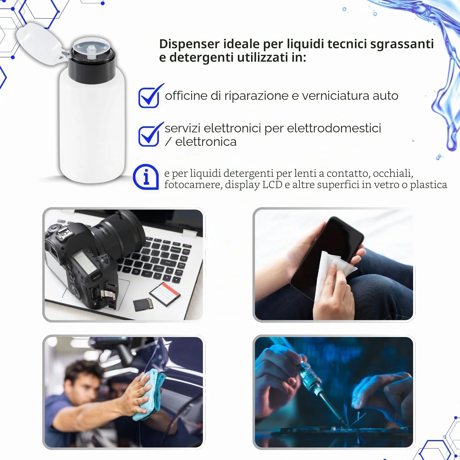 LALILL Flaconi Dosatori 2x200ml - Dispenser con Pompa per Liquidi Cosmetici - Acetone Cleaner Shampoo Lozione - Uso Professionale e Domestico