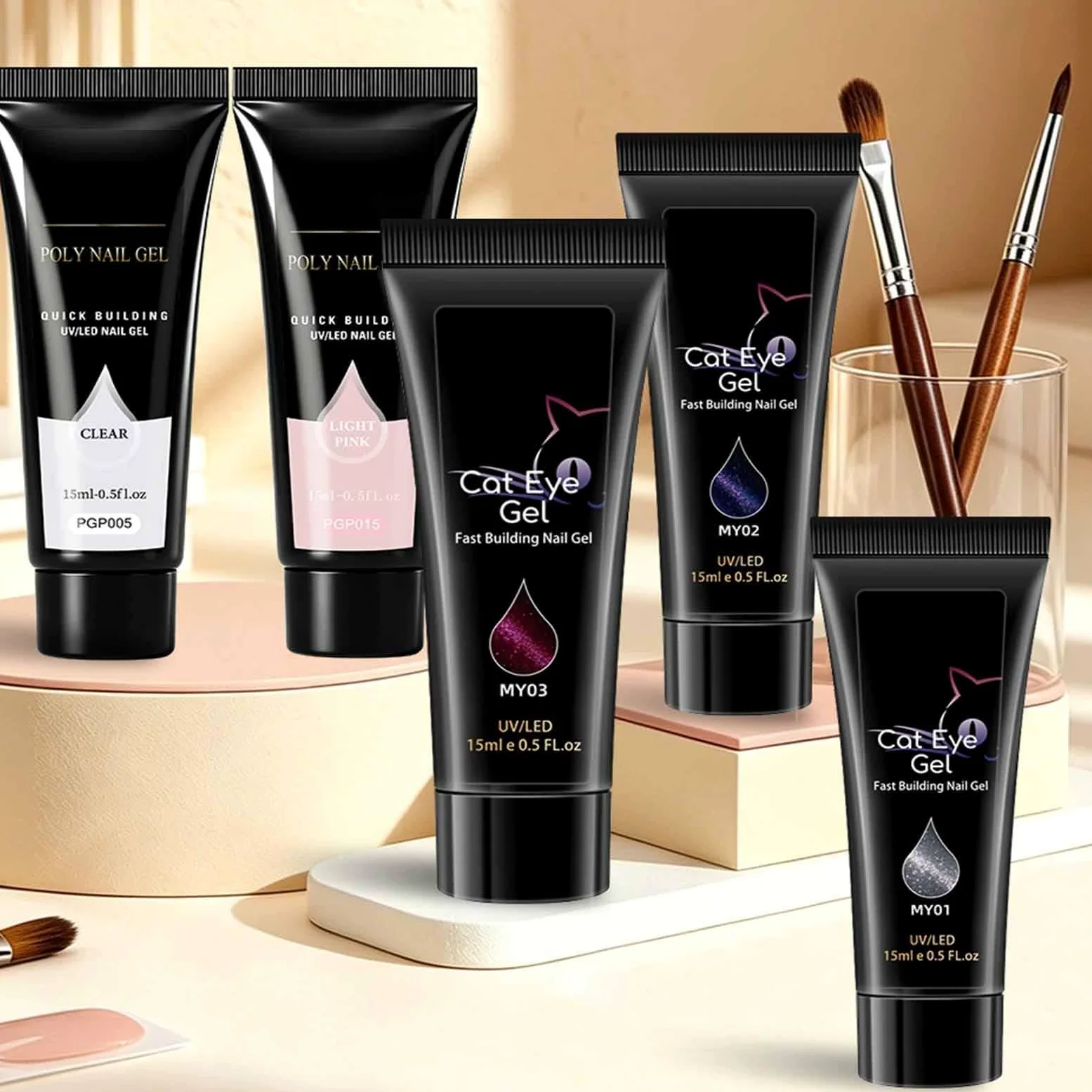 Kit Gel Per Estensioni Unghie Unghie Lunga Tenuta 5 Colori | Set Gel Costruttore Base Colla per Salone Casa Scultura e Stampaggio Donne Ragazze Adulti e Principianti