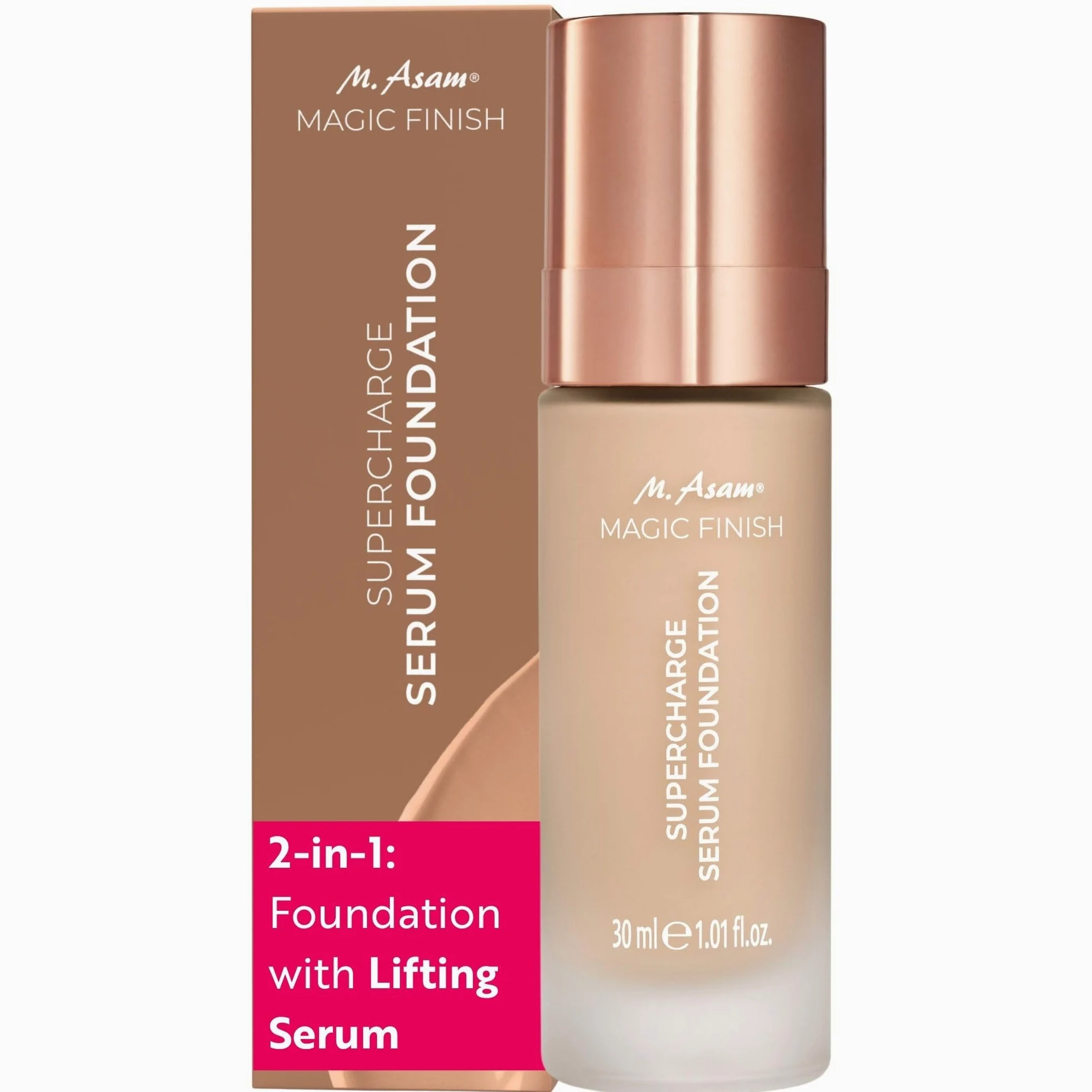 M. Asam Magic Finish Supercharge Serum Foundation Creamy Nude (30 ml) | Fondotinta idratante e siero per il viso, trucco anti-età con acido ialuronico e copertura ottimale