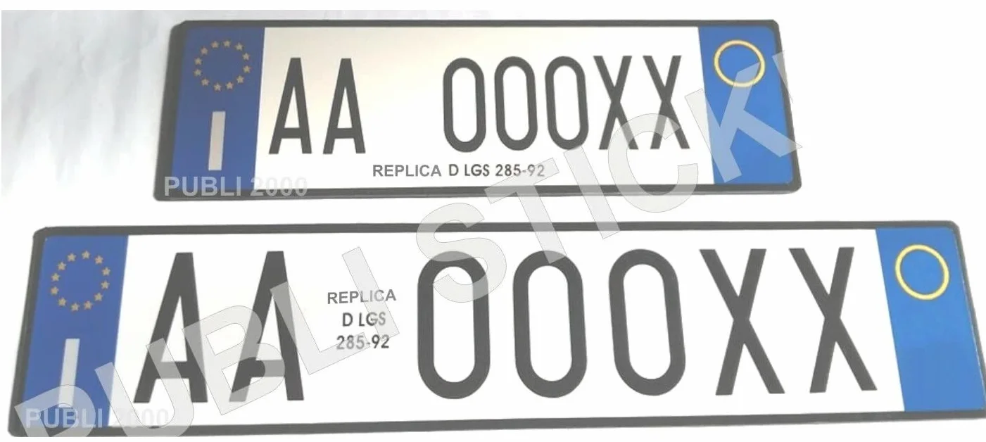 TARGA PROVVISORIA ALLUMINIO ANTERIORE POSTERIORE STAMPA UV 36X11 CM REPLICA ORIGINALE