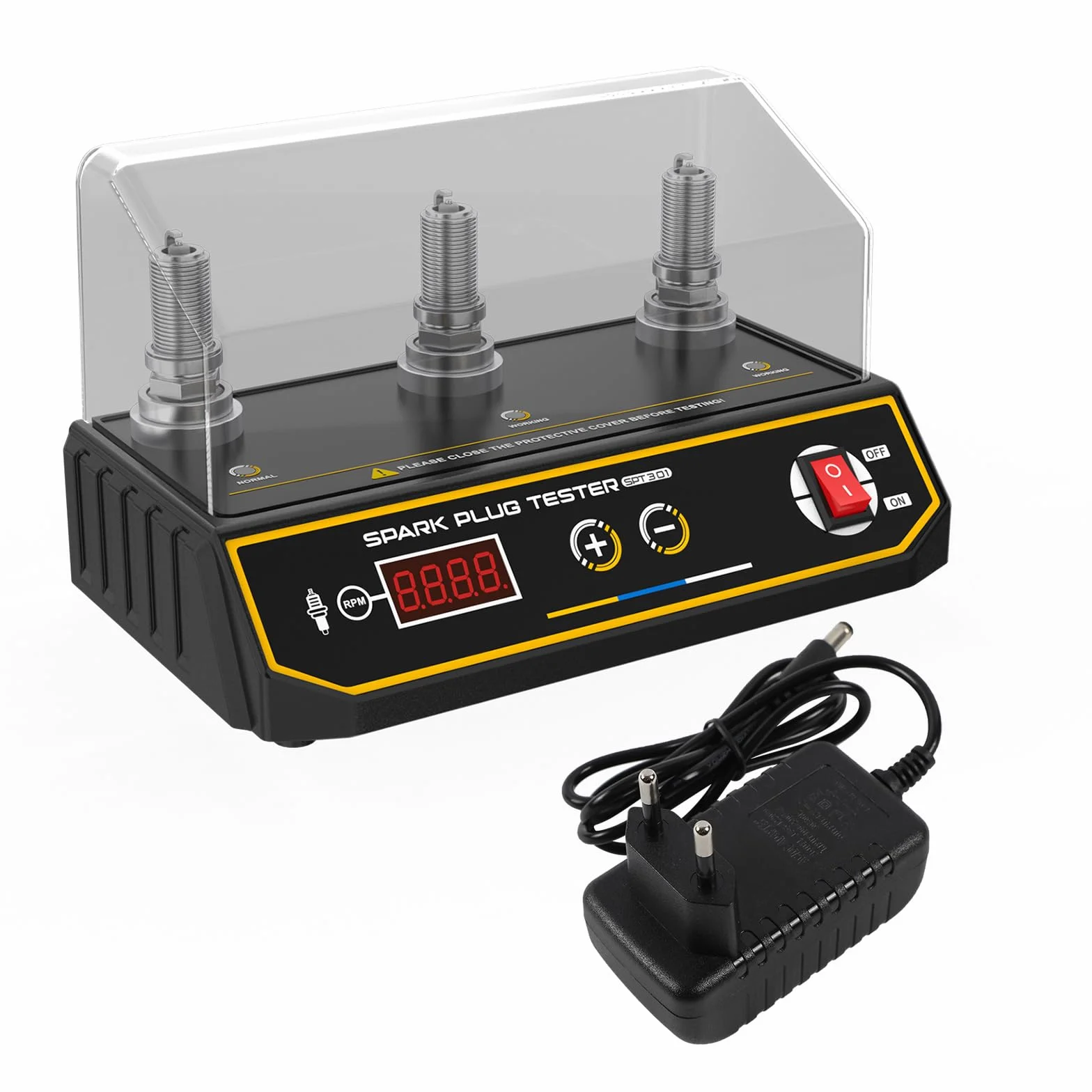 Tester per candele per auto, analizzatore per candele di accensione per motori automobilistici da 220 V Tester di accensione da 200-9000 giri/min con copertura protettiva con presa da 12 mm a tre fori