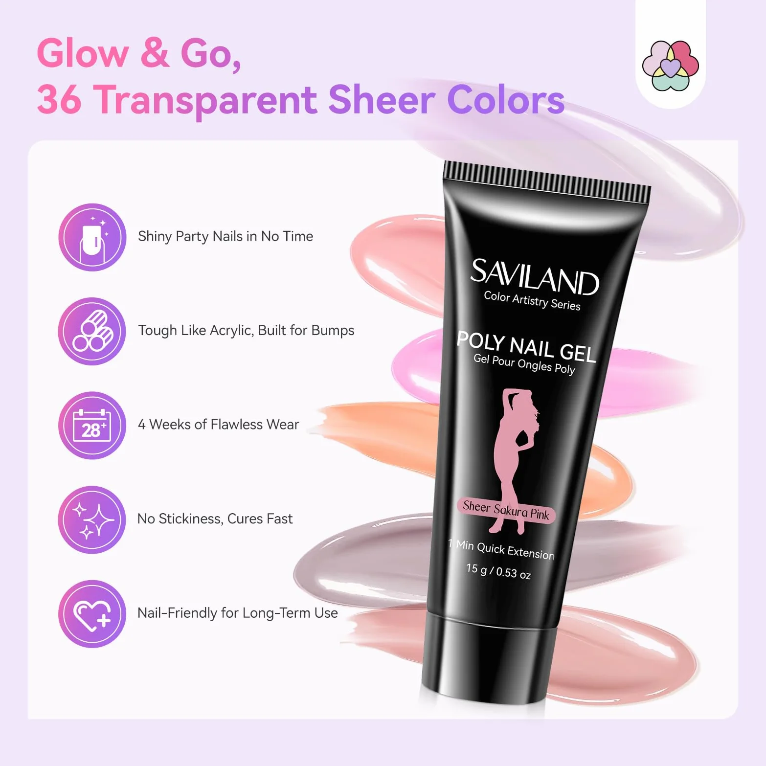 SAVILAND Polygel per Unghie Kit Completo: 36 Colori Gel Ricostruzione Unghie Set con Strumenti per Manicure Kit Base Coat Top Coat, Lampada U V, Slip Solution Unghie, Estensione Unghie Kit