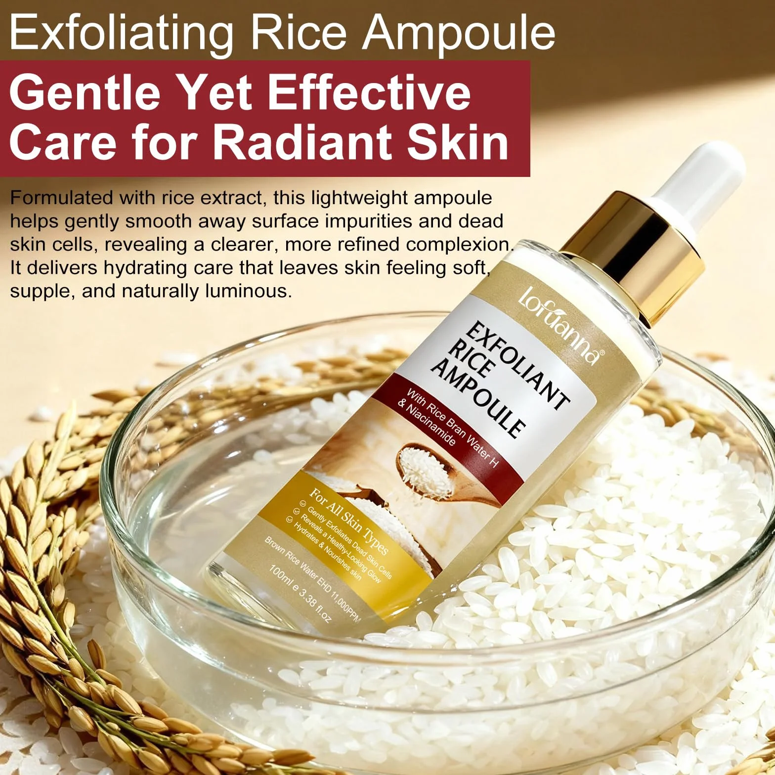 Siero Esfoliante al Riso 100ml, Siero Coreano Esfoliante al Riso, Peeling Viso Delicato,Scrub Viso Anti Punti Neri Rimozione, Riduce Pori, Idratante e Illuminante,Rimuove Cellule Morte,pelli sensibili