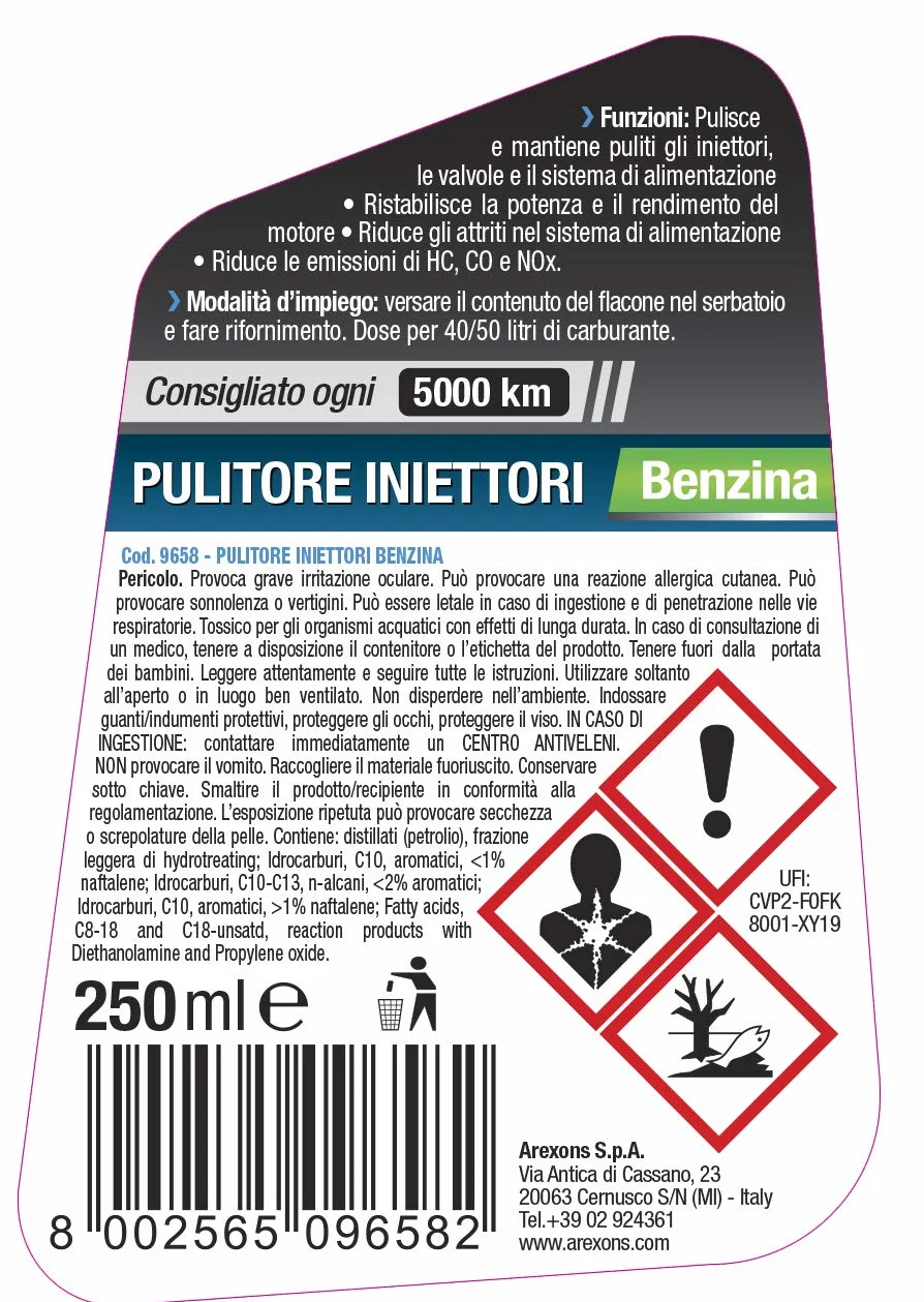 Arexons Additivo Benzina Pulitore Iniettori 250 ml Protettivo Motori Benzina