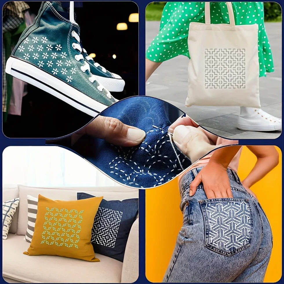 Stencil Sashiko,8 Modelli Riutilizzabili in Plastica per Ricamo e Cucito 12,9 x 12,9 cm Motivi Geometrici Ldeale per Lavori Artigianali e Regali