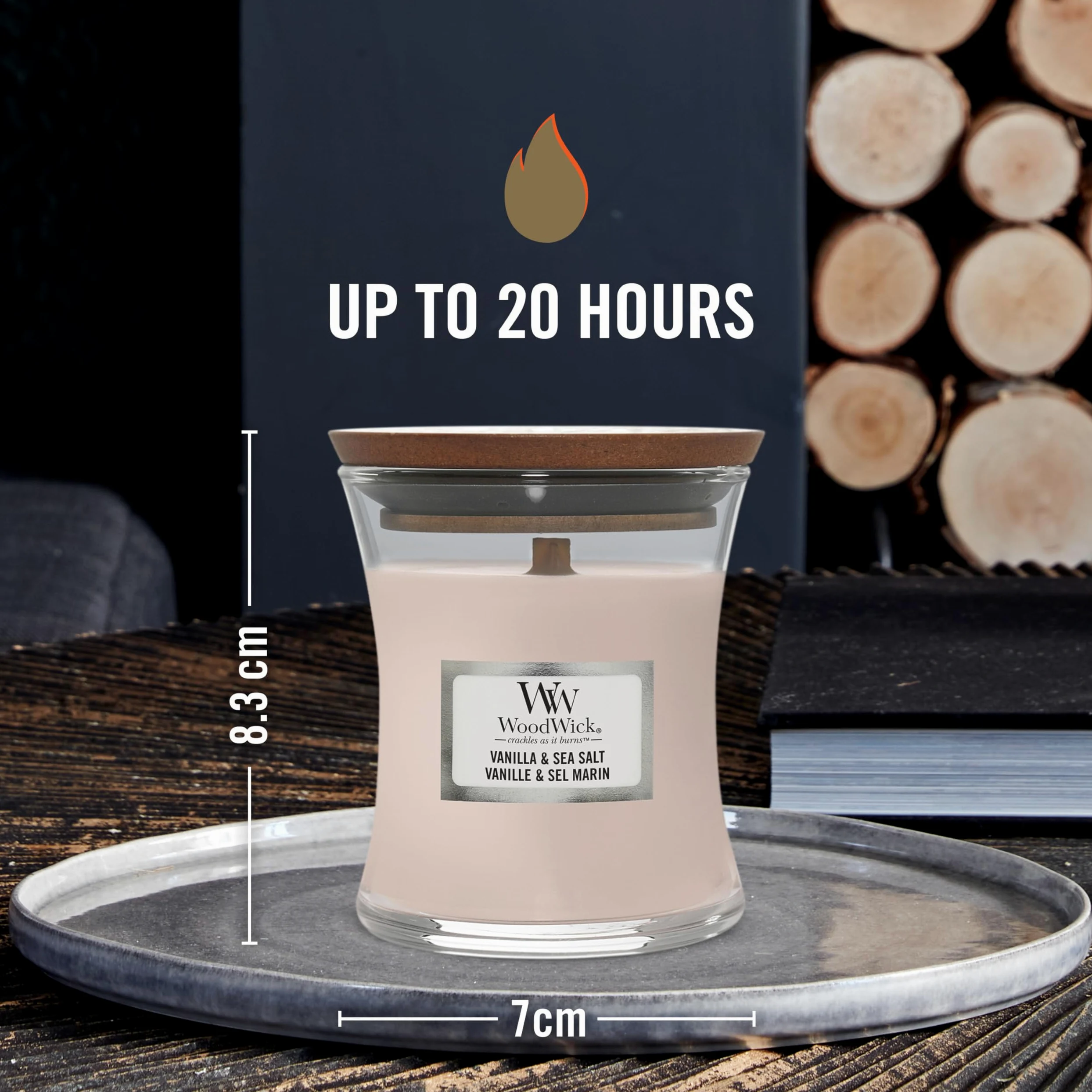 WoodWick Candela profumata Hourglass media con stoppino crepitante | Vaniglia e sale marino | Durata della fragranza: fino a 20 ore (Confezione da 2)