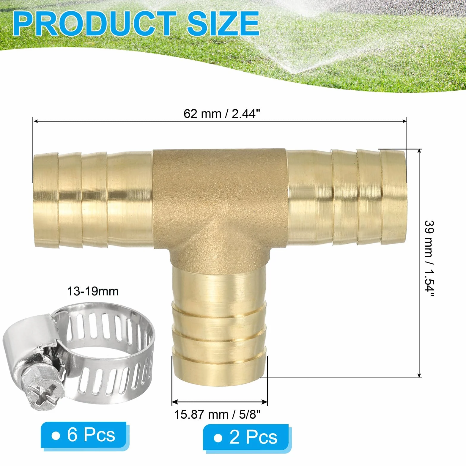 PATIKIL 5/8" Raccordi A T Di Ottone, 2 Pezzi Unioni A 3 Vie Con Barbette E Fascette Per Aria Acqua Gas