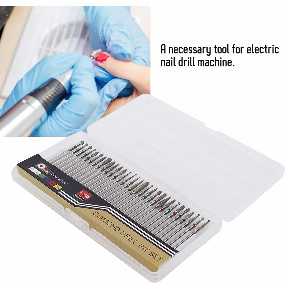 Punta per trapano per unghie Testa smerigliatura diamanti Trapano nail art Kit testa smalto Accessori macchine nail art 30Pcs Set