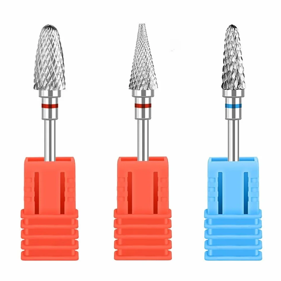 3 Pezzi Punte Fresa Unghie, 3/32 Pollici Punta Fresa Unghie Carburo di Tungsteno, per Rimuovere Gel, Acrilico, Cuticola, Strumenti per Manicure e Pedicure