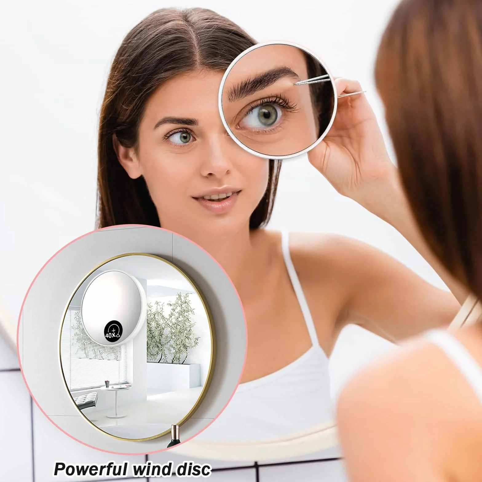 Dreamil 40X Specchio ingranditore con ventosa e pinzette cosmetico professionale per trucco e sopracciglia nero