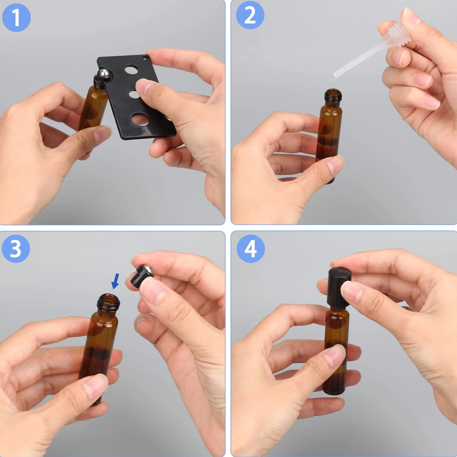 DKBT 30 bottiglie vuote da 10 ml, rollon, per olio essenziale, marrone, rollon, per oli con rullo in acciaio inox, oli essenziali, lozioni, profumi, massaggi