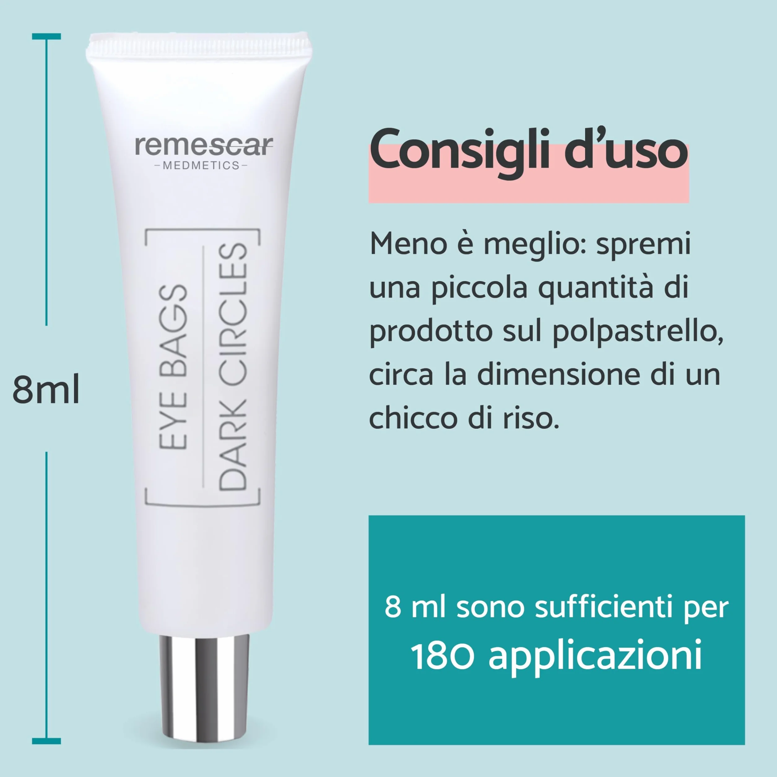 Remescar Crema Borse e Occhiaie 8ml – Trattamento Istantaneo Contorno Occhi – Crema Defaticante Uomo Donna con 180 Applicazioni