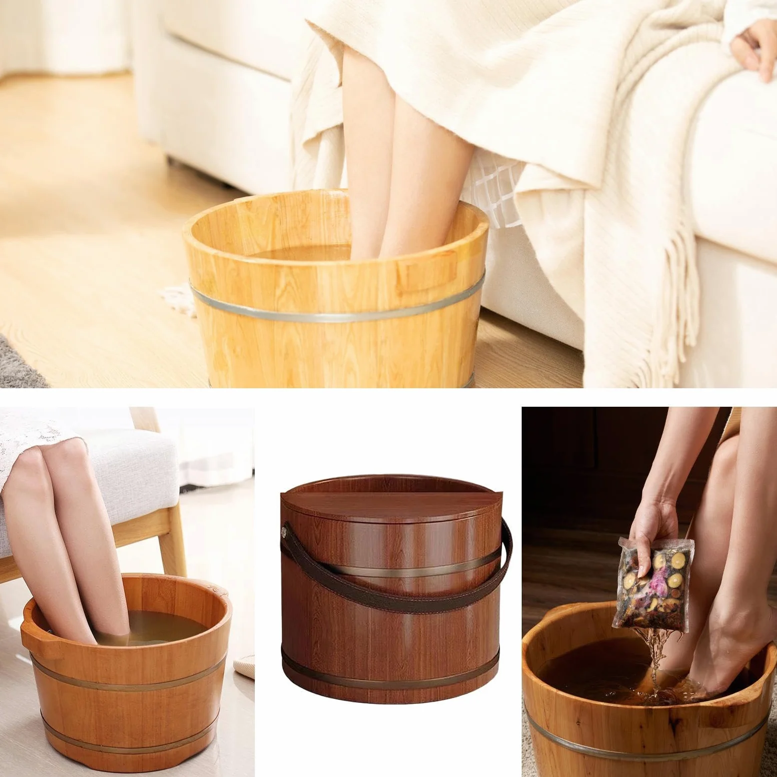 Bacino per Bagno Piedi,Estetica con Coperchio - Vassoio in Legno Ammollo per Piedi - per Bagno Casa Camera Spa Istituzione E Cura delle Mani