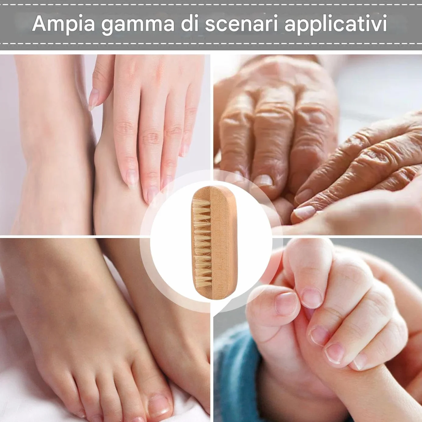Spazzola per unghie a doppia faccia - Strumento riutilizzabile per toelettatura in legno con setole di cinghiale, spazzola per manicure e pedicure per salone, spa, bagno, dormitorio | Cura delle unghi