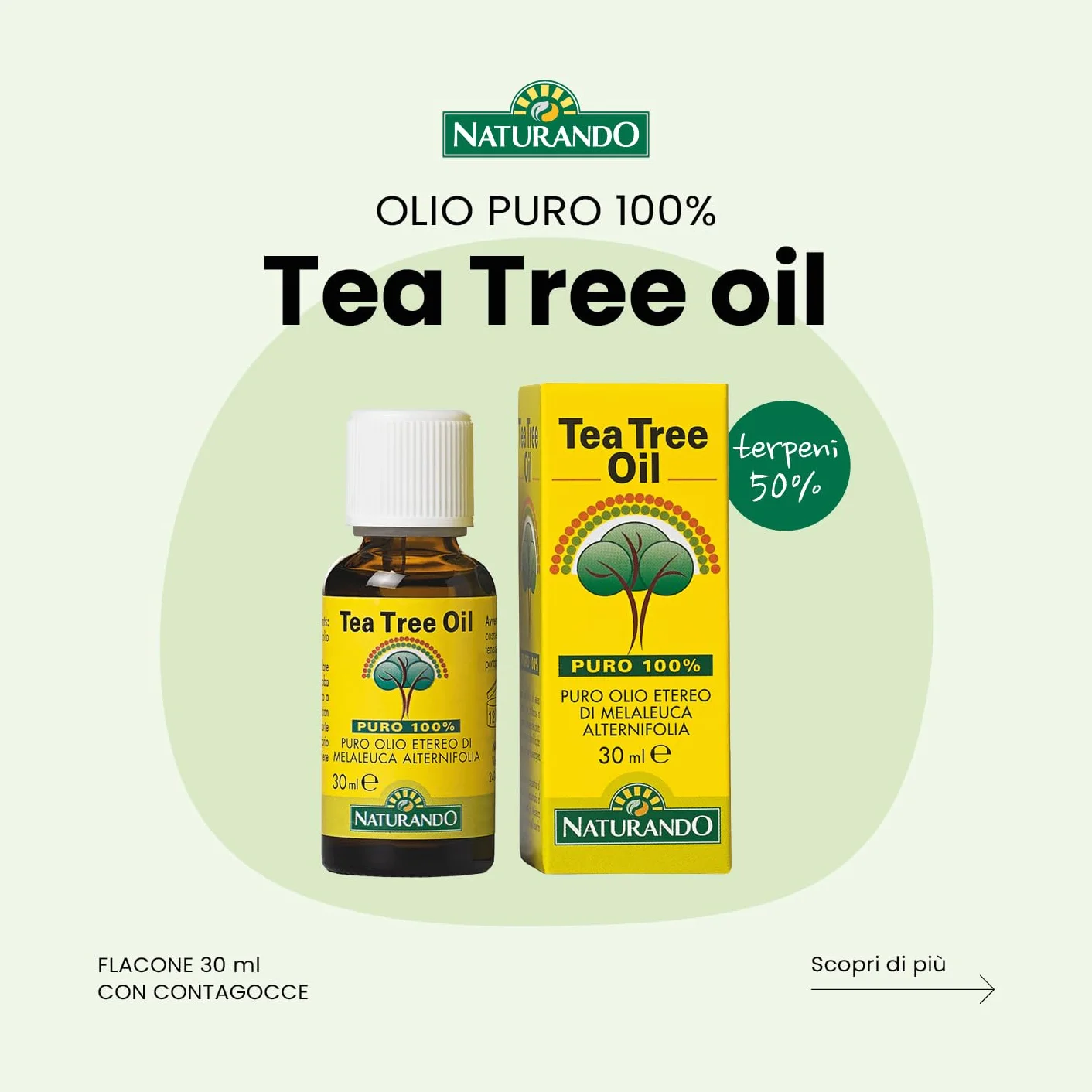 Naturando Tea Tree Oil 10 ml Puro Olio 100% di Melaleuca Alternifolia