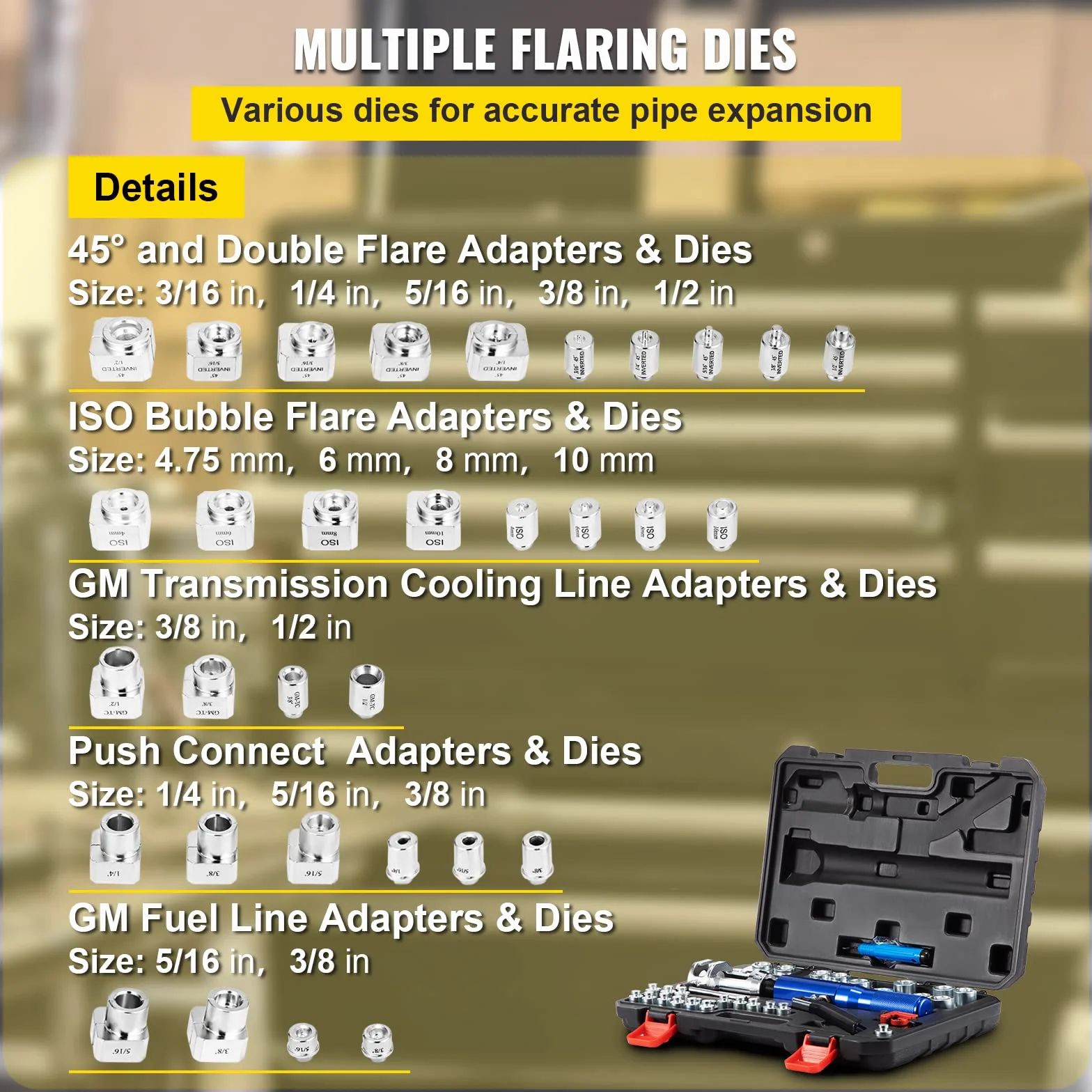 VEVOR Strumento di inceppamento 45° Cono Bloccato Set 1/4" 5/16" 3/8" Espansore Tubo Idraulico