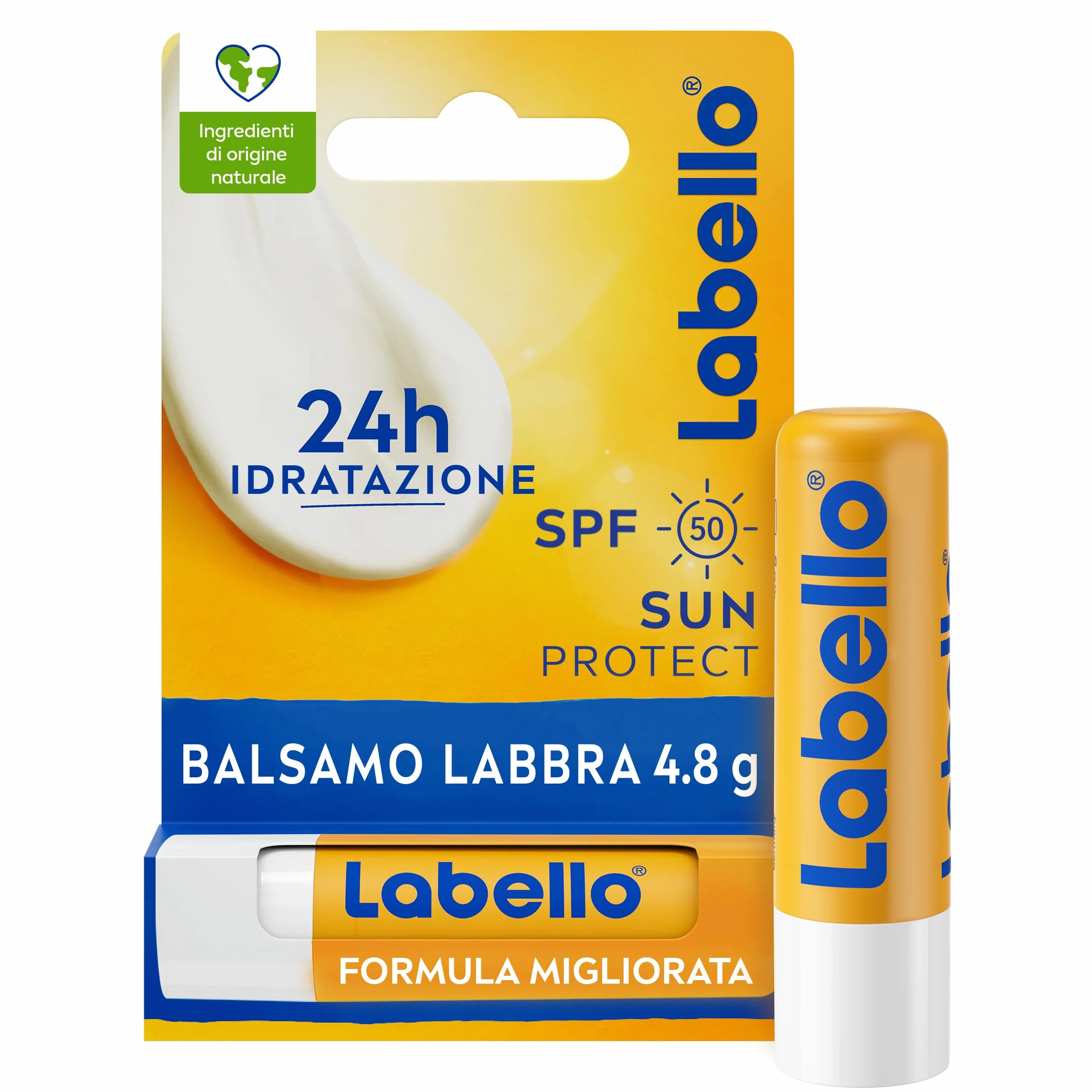 Labello Sun Protect Burrocacao Labbra SPF50 4.8 g Balsamo Labbra Filtri UVA/UVB Cera d'Api Oli Naturali Protezione Solare 50 Idratante
