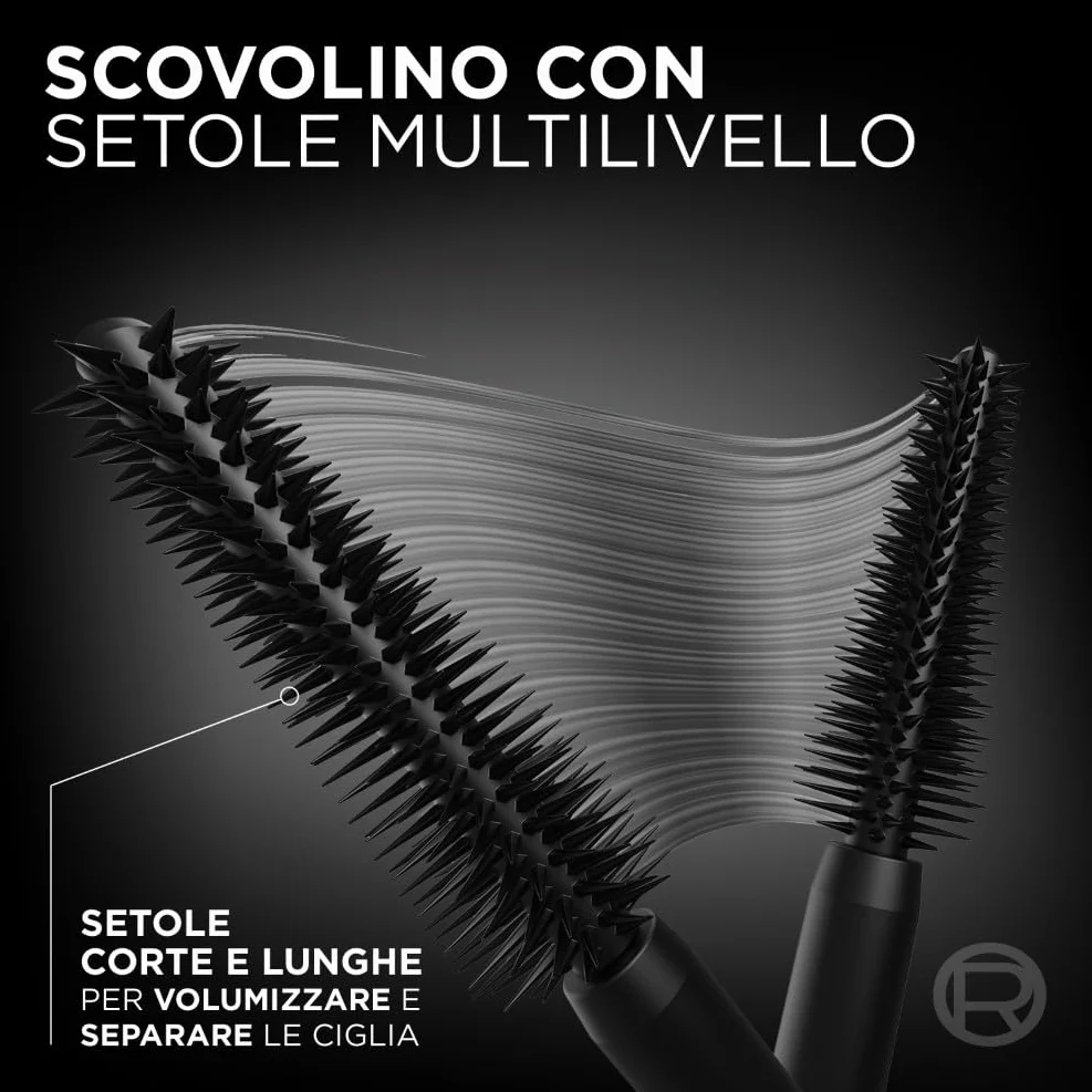 L'Oréal Paris Mascara Volumizzante Panorama by Volume Million Lashes, Nero, 5% Stretchflex Complex, Adatto a Occhi Sensibili
