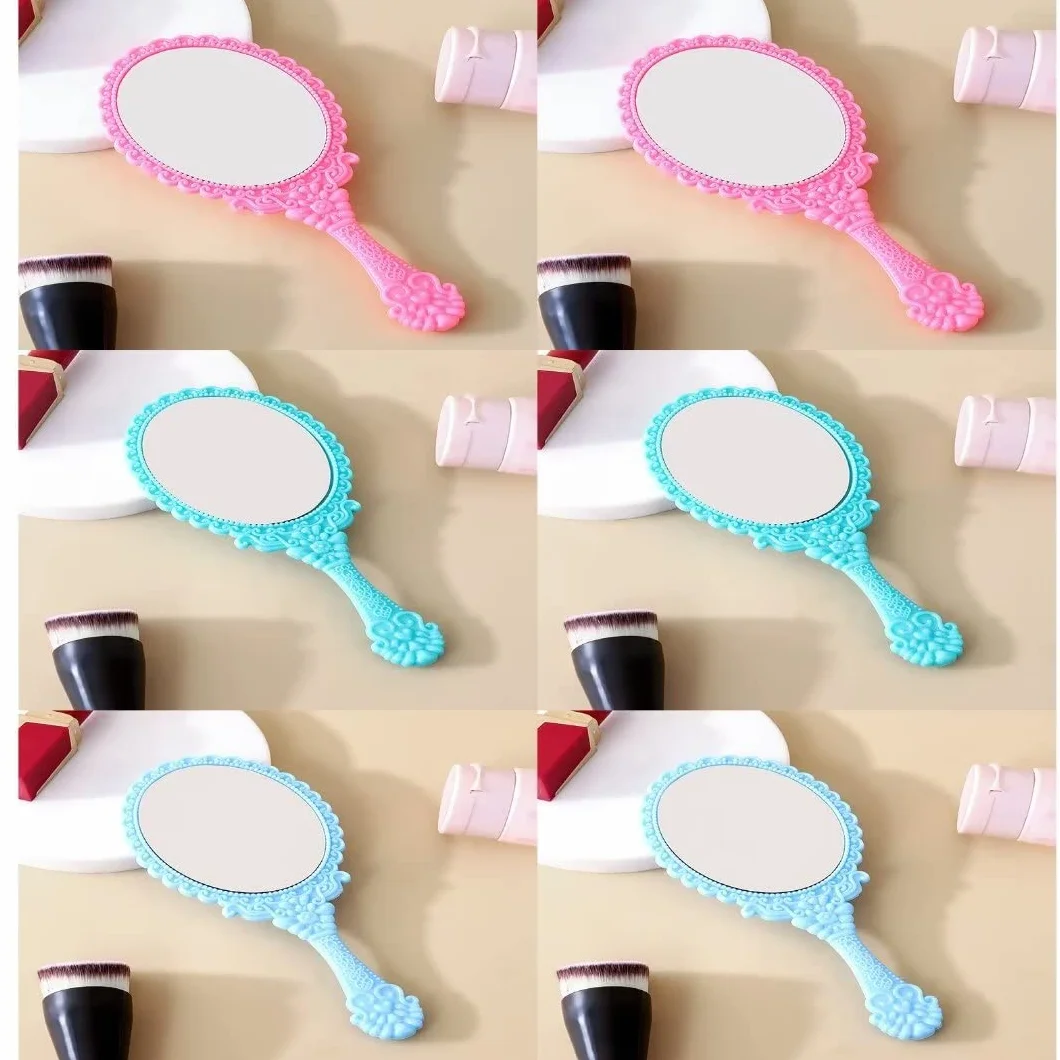 6 PCS Specchio a Mano Vintage Con Manico - Portatile per Capelli (Rosa, Verde, Blu)