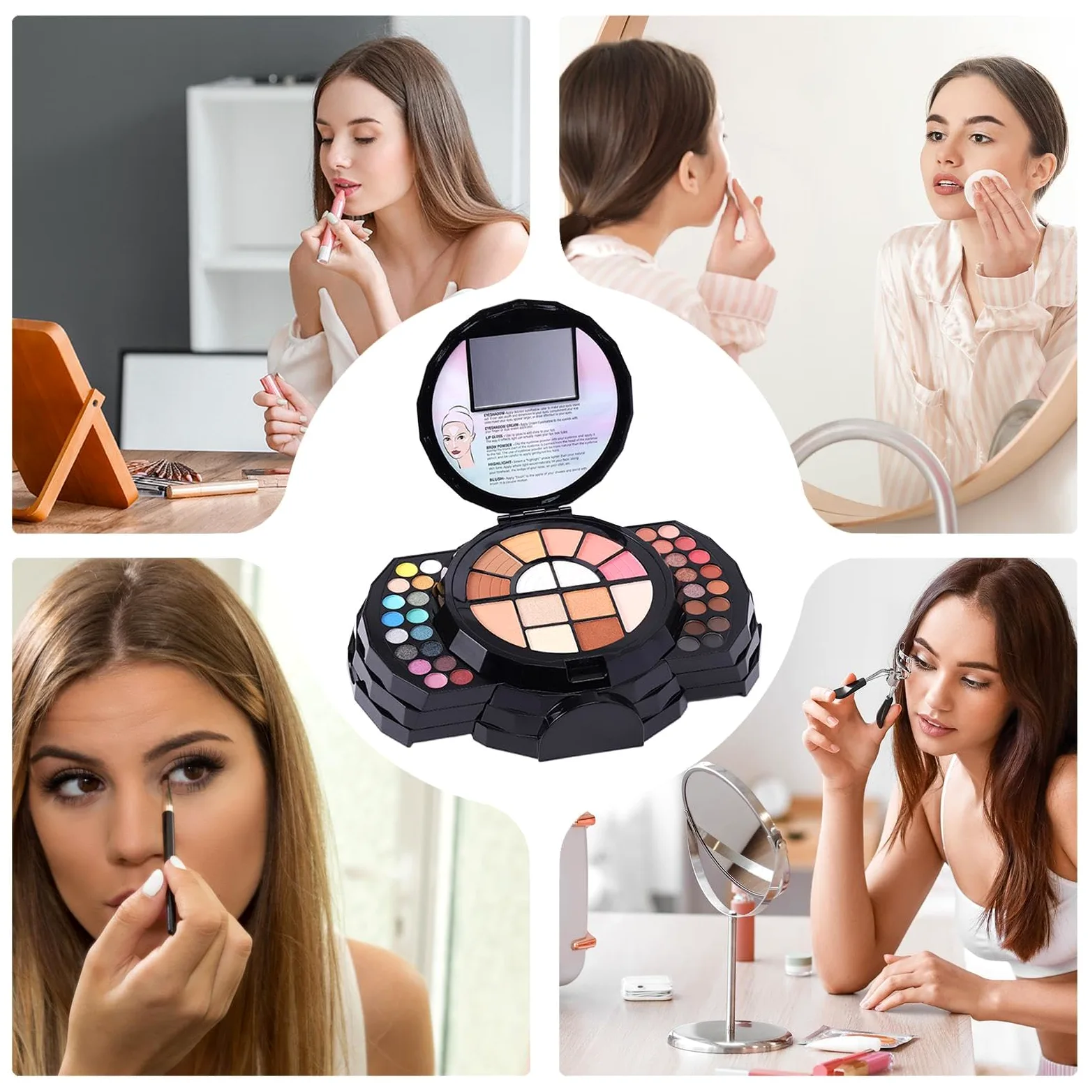 Kit Trucco Completo Molto Pigmentata Portatile Con Specchio Versatile | Set Trucco Principianti, Facile da Utilizzare e Comodo Ombretto, Correttore, Eyeliner, Sopracciglia, Illuminante, Compatta V