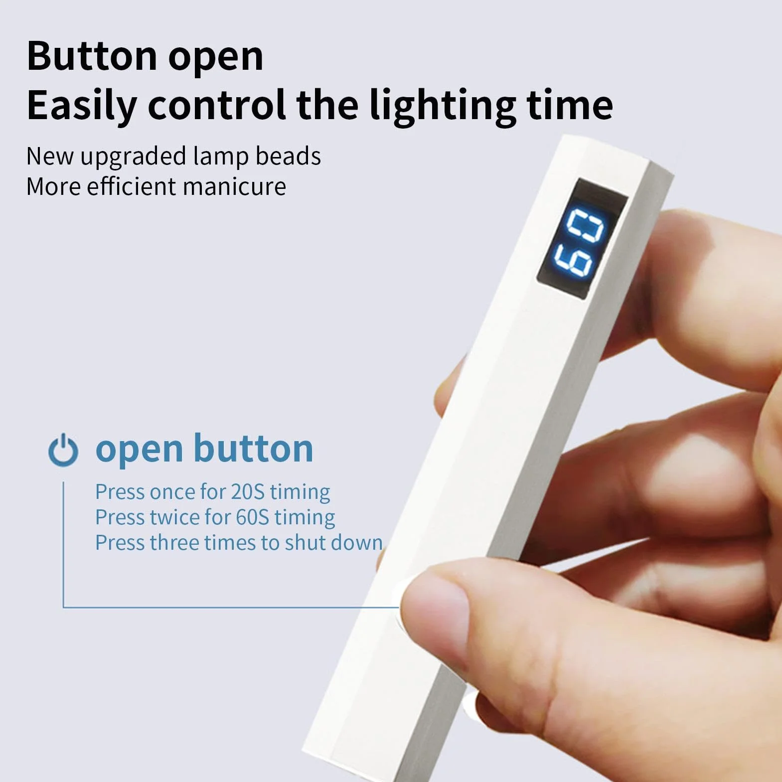 Luce UV portatile per unghie in gel, lampada UV ricaricabile per unghie, display a LED, con di ricarica di tipo C, torcia LED per nail art da donna (bianco)