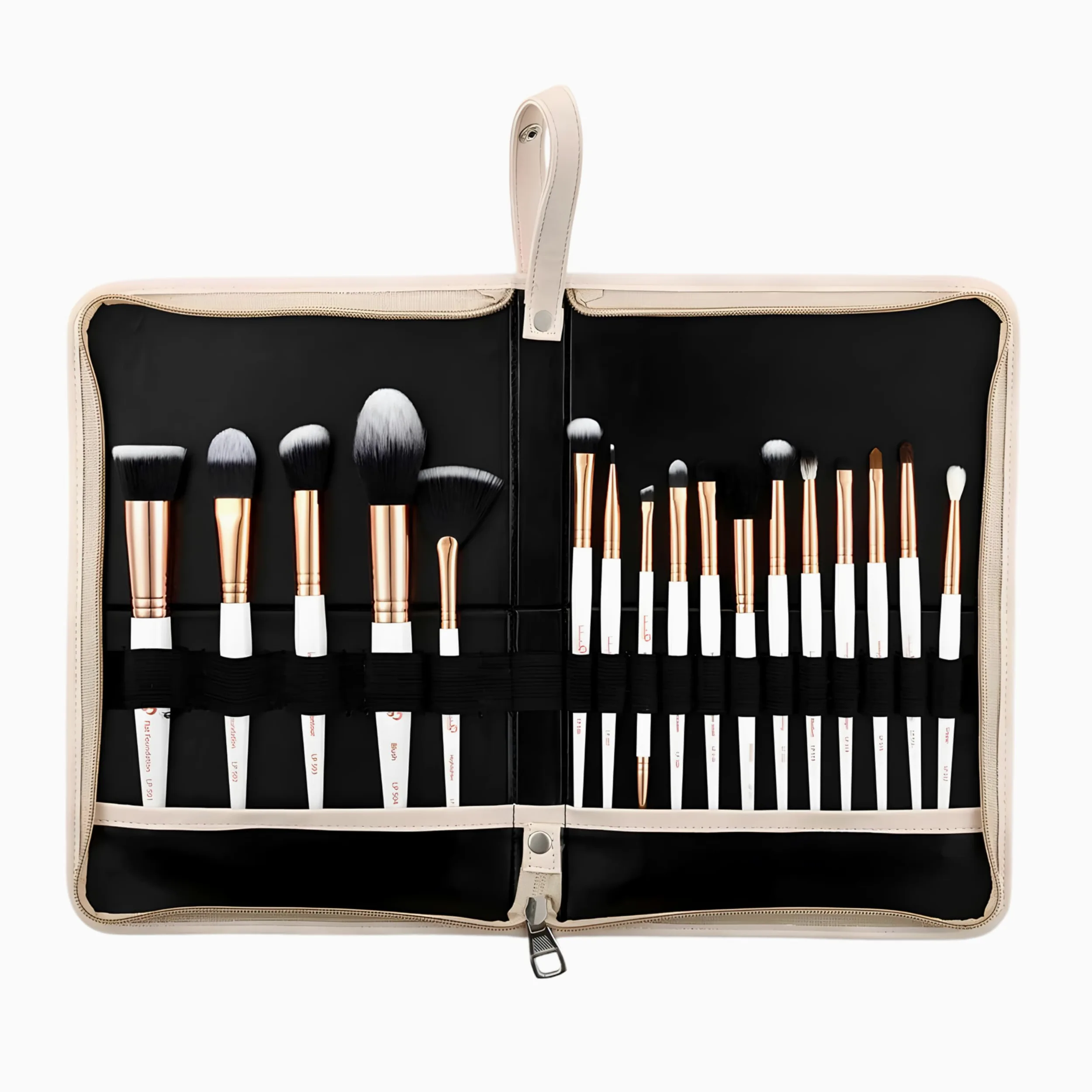 London Prime, set di pennelli professionali da trucco, 17 pezzi, con fondotinta, correttore, ombretto, cipria, fard, contouring, illuminante, eyeliner, labbra, sfumatura e viso.