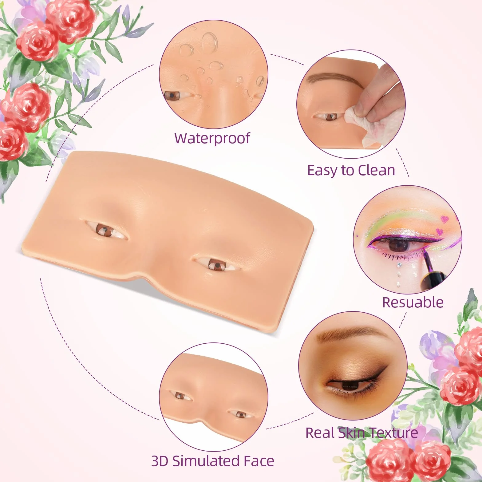 JimKing Trucco Pratica Board – Faccial Practice Skin per professionisti e principianti, modello realistico 3D per estensione ciglia, eyeliner e ombretto