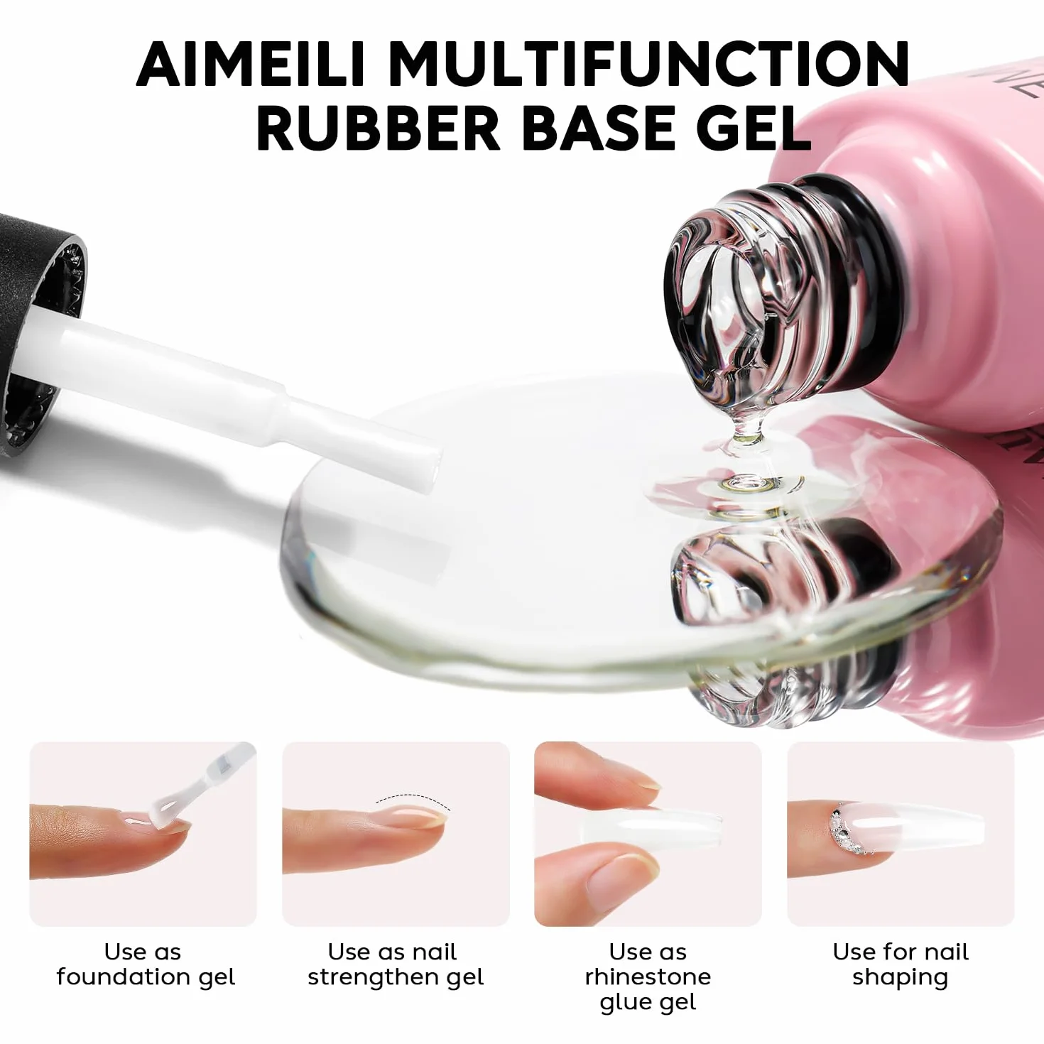 AIMEILI Clear Rubber Base Gel, Semipermanente Smalto per Unghie Elastic UV/LED Soak Off Nail Polish, 10ml
