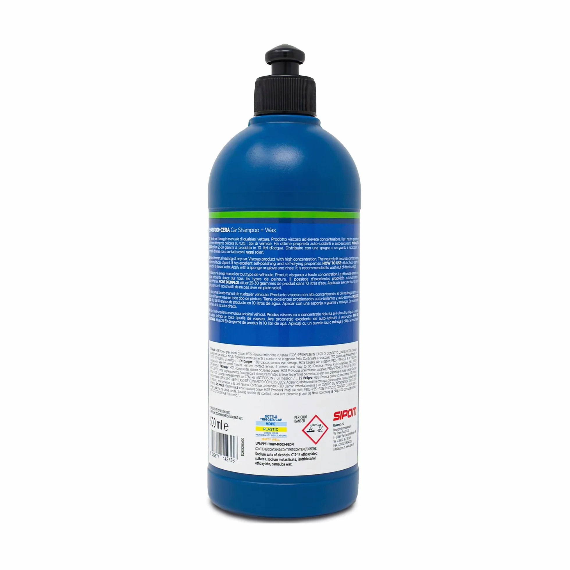 SIPOM Shampoo Auto Professionale con Cera Carnauba pH Neutro 500 ml