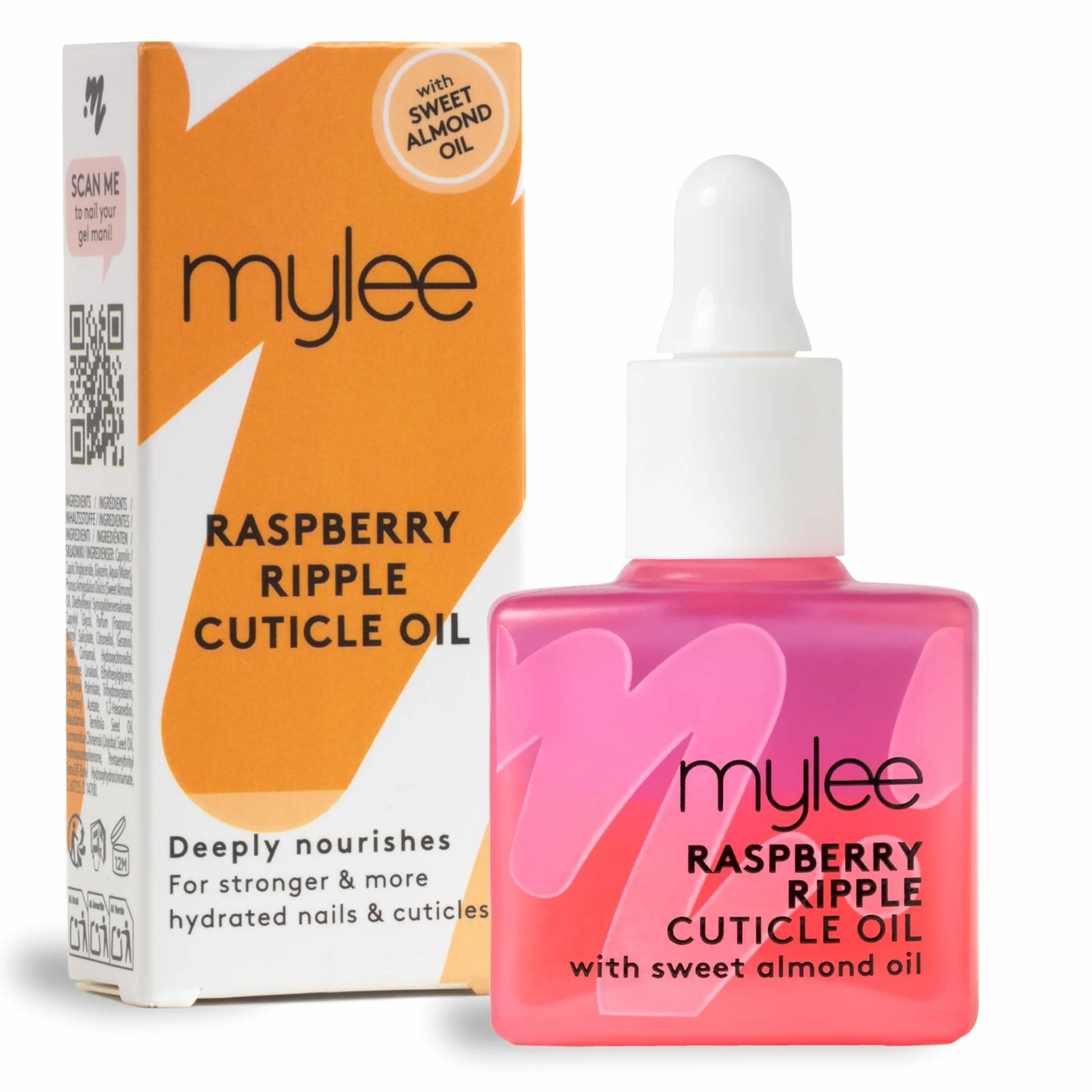Mylee Olio per Cuticole Raspberry Ripple 10ml - Formula Nutriente Bi-Fase con Oli di Mandorle Dolci, Macadamia e Jojoba - Idrata e Rigenera le Unghie - Vegan e Senza Crudeltà