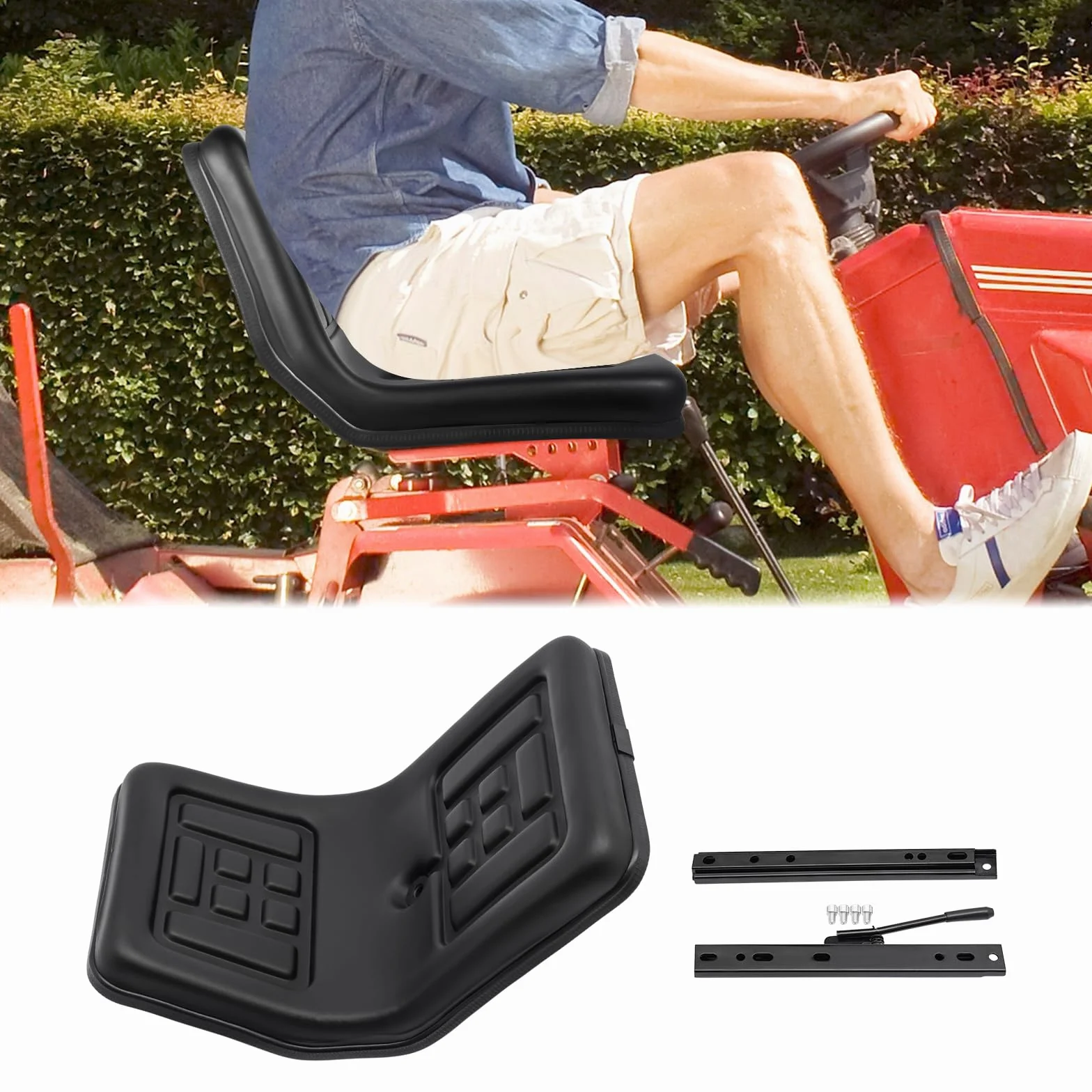 Sedile universale per trattore in PVC, imbottito, 100 kg, regolabile 15 cm, telaio acciaio antiruggine