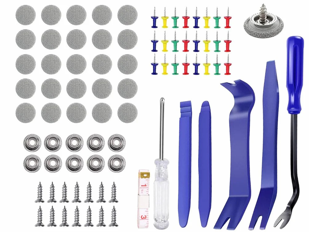 Kit Riparazione Cielo Auto 140PCS Vite Tetto, Rivetti Pulsante Rivestimento con Nastro Misura e Cacciavite
