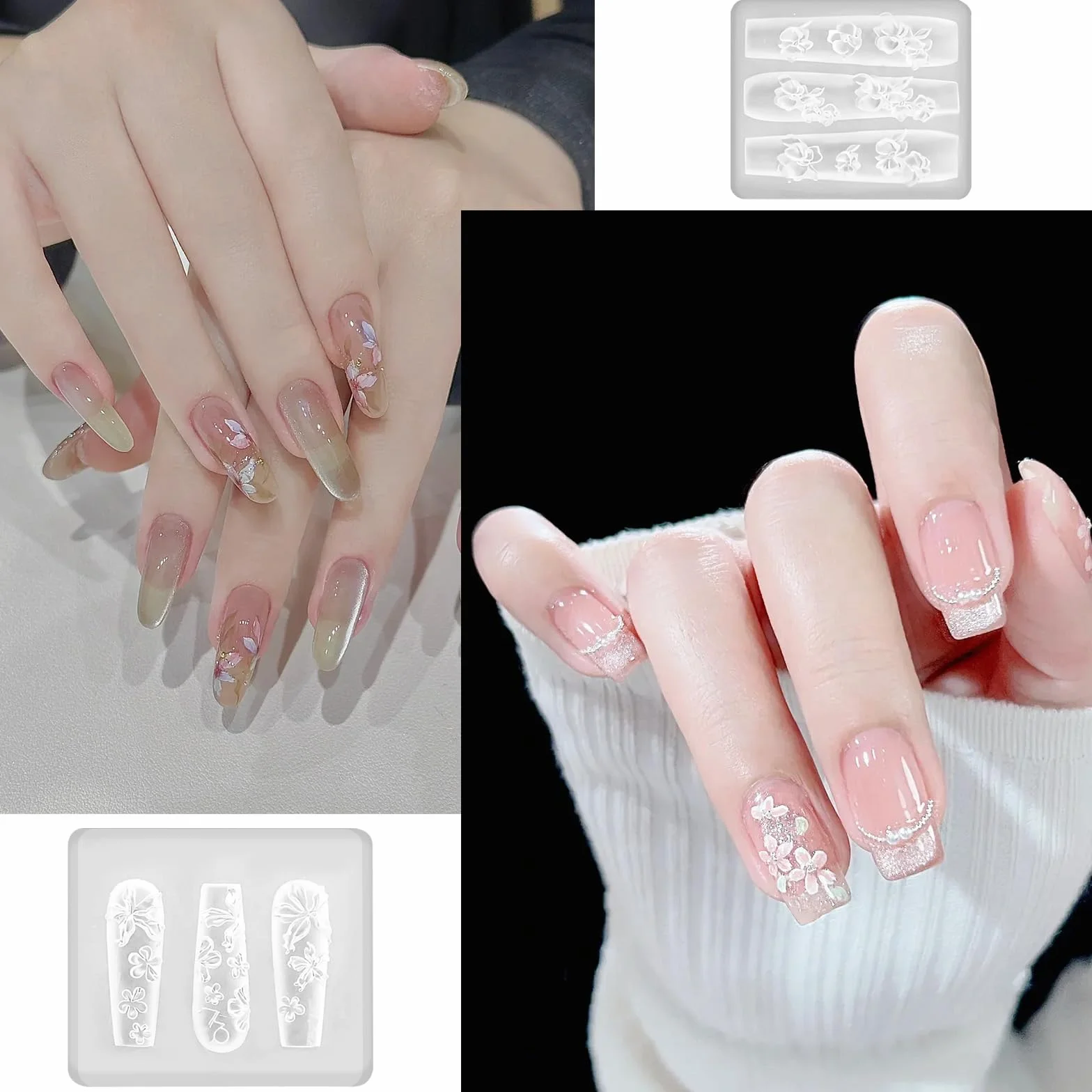 2 pezzi stampi in silicone per nail art a forma di fiore, simpatici stampi in silicone per nail art, strumenti per ciondoli, squisiti modelli di decorazioni per le donne, creazione di stampi per
