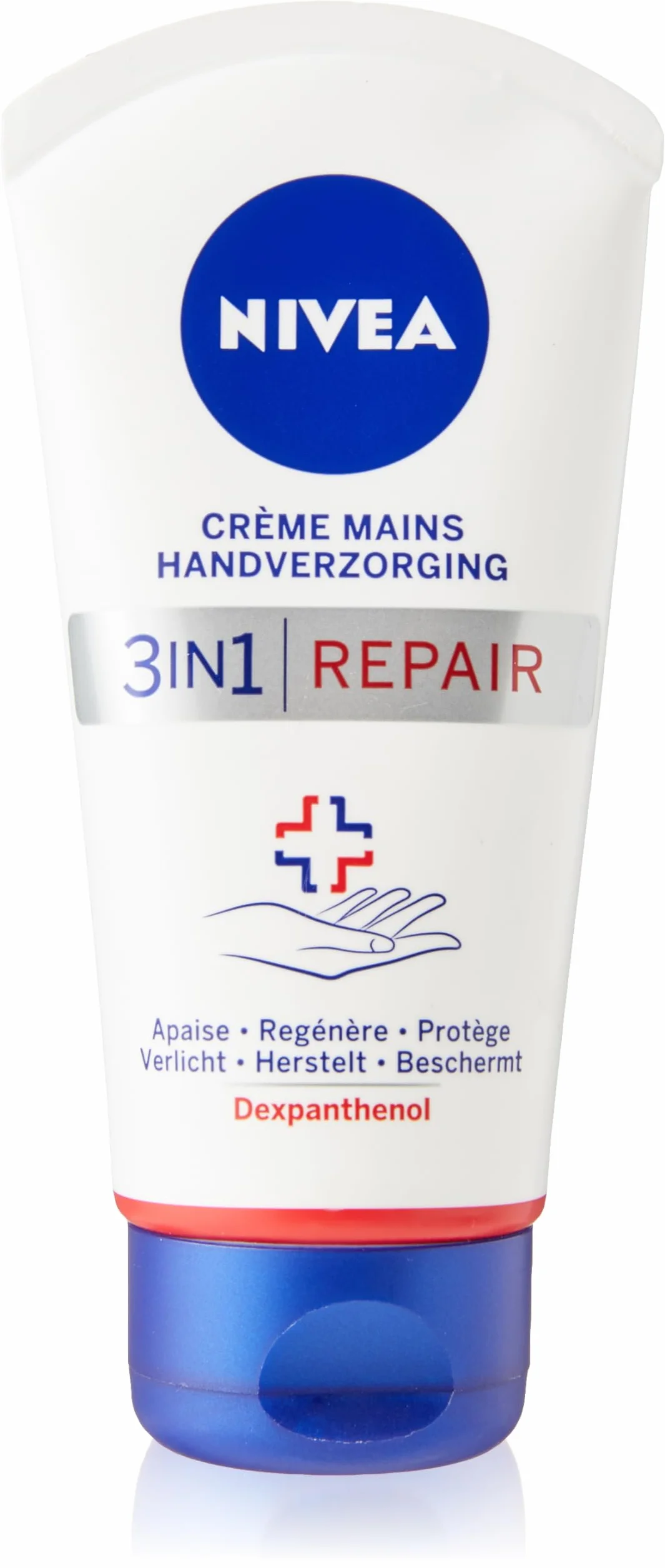 NIVEA Crema Mani 3 in 1 Ripara Pelle Molto Secca e Ruvida (1 x 75 ml), Cura Mani Idratante Formula Ricca e Non Grassa, Crema Idratante Riparante Dexpanthenol