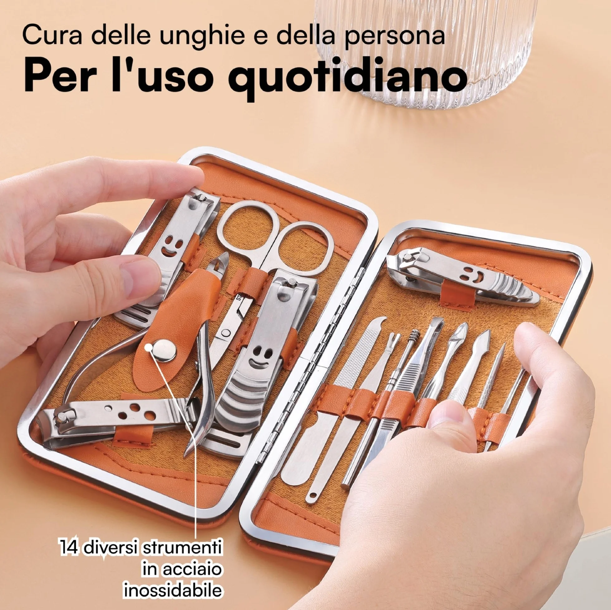H&S Set Tagliaunghie 16 pcs Acciaio Inox Manicure Pedicure Kit Unghie Uomo Donna con Custodia