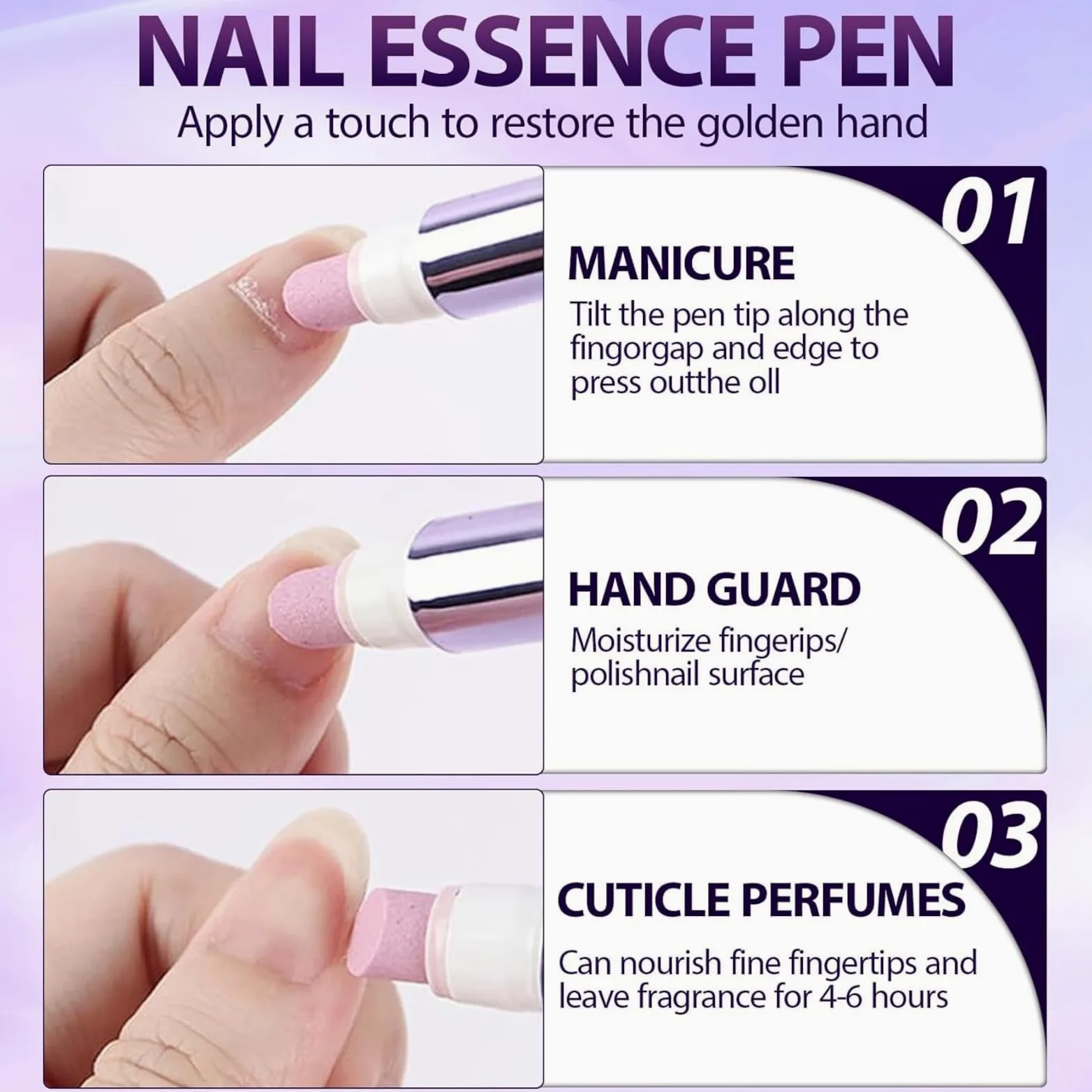 Penna per olio per cuticole 3 in 1, con punta in ceramica, per la cura delle unghie, per unghie secche e danneggiate