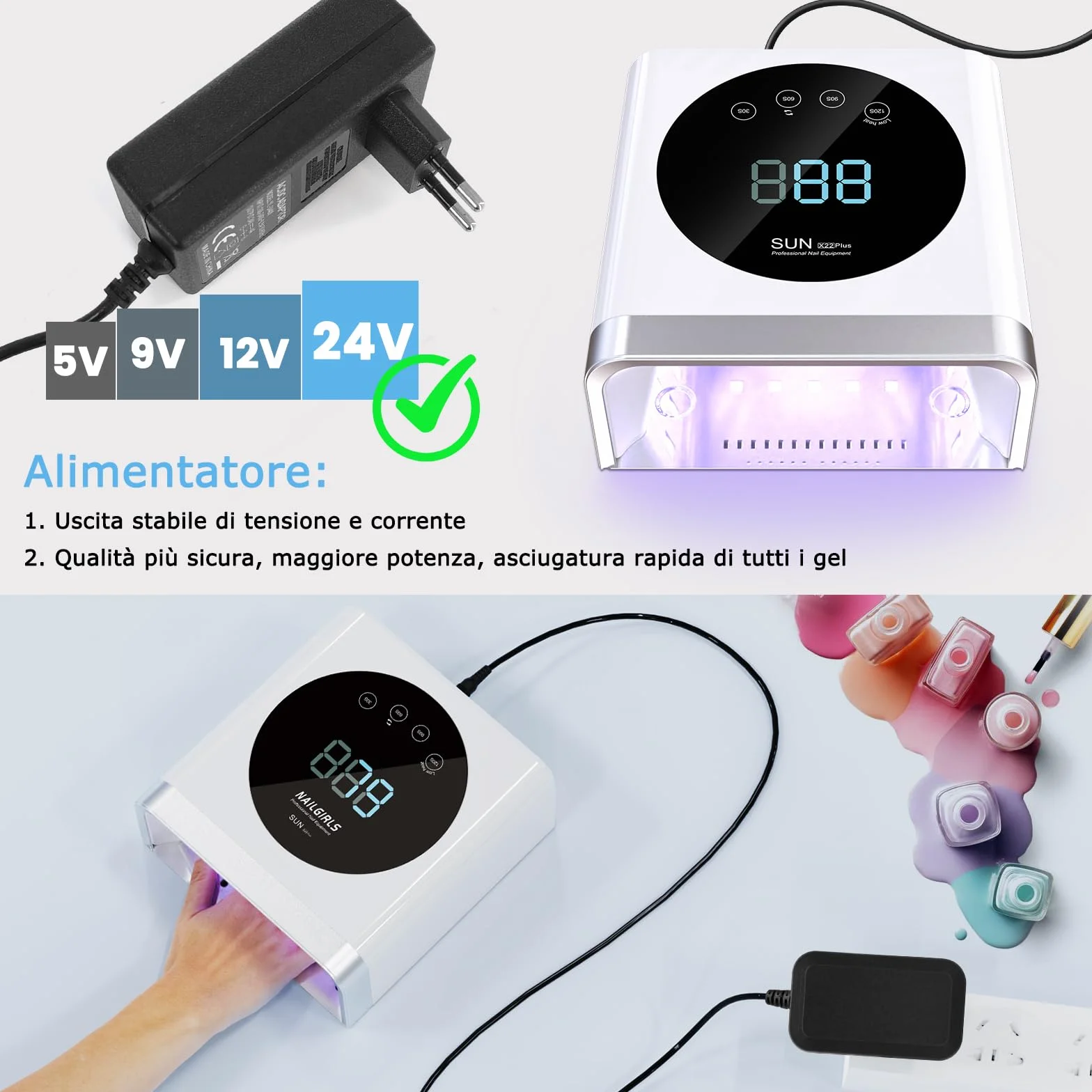 NAILGIRLS Lampada UV LED Unghie 150W Professionale con Sensore Automatico e Display LCD 4 Timer
