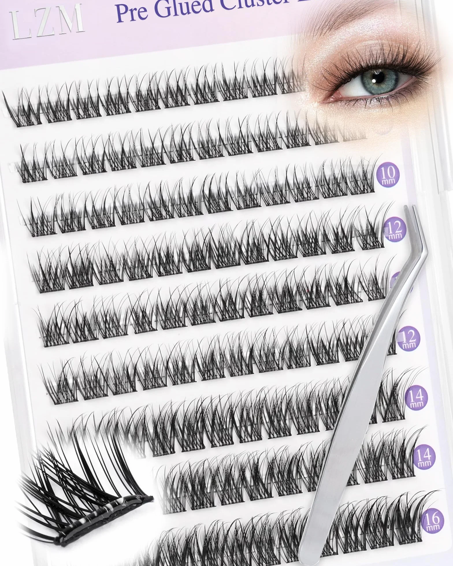 LZM Ciglia Finte Autoadesive C Curl Pre-Incollate Kit Lash Extension Con Pinzette (ZH16)
