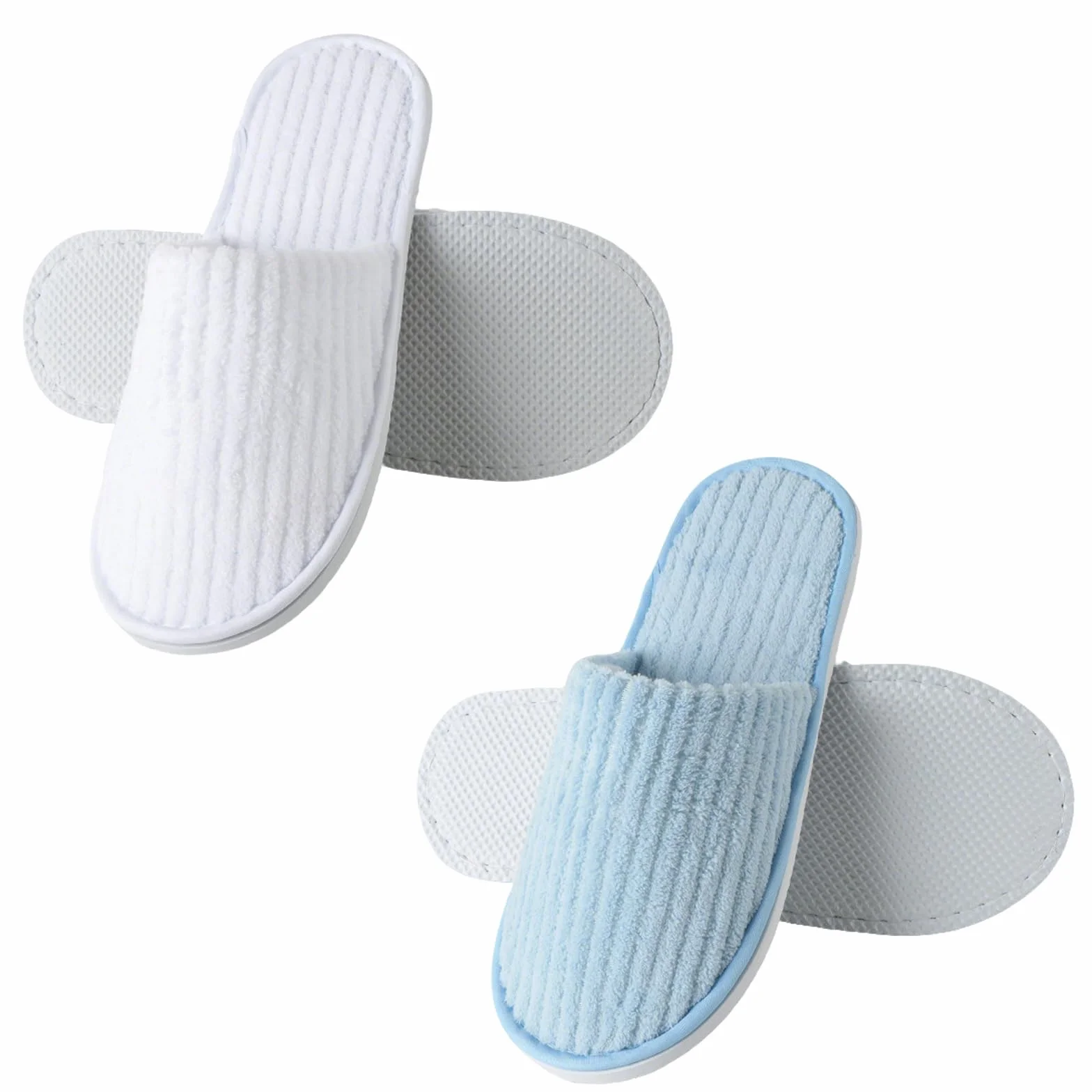 Ciabatte & Pantofole Usa e Getta 2 Coppie Unisex Salvaspazio Antiscivolo per Ospiti, Viaggio, Hotel, SPA, Casa, Bianco Crema & Azzurro.
