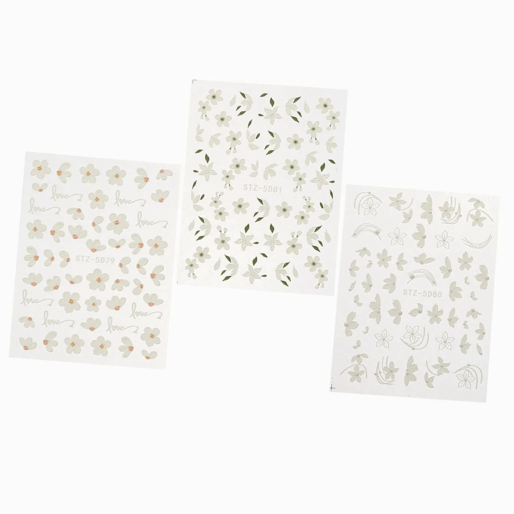 5 Set Adesivi Per Unghie Con Fiori Decorazioni Eleganti Per Nail Art Per Creazioni Diy Facili Applicare Per Domestico 3 Fogli*5
