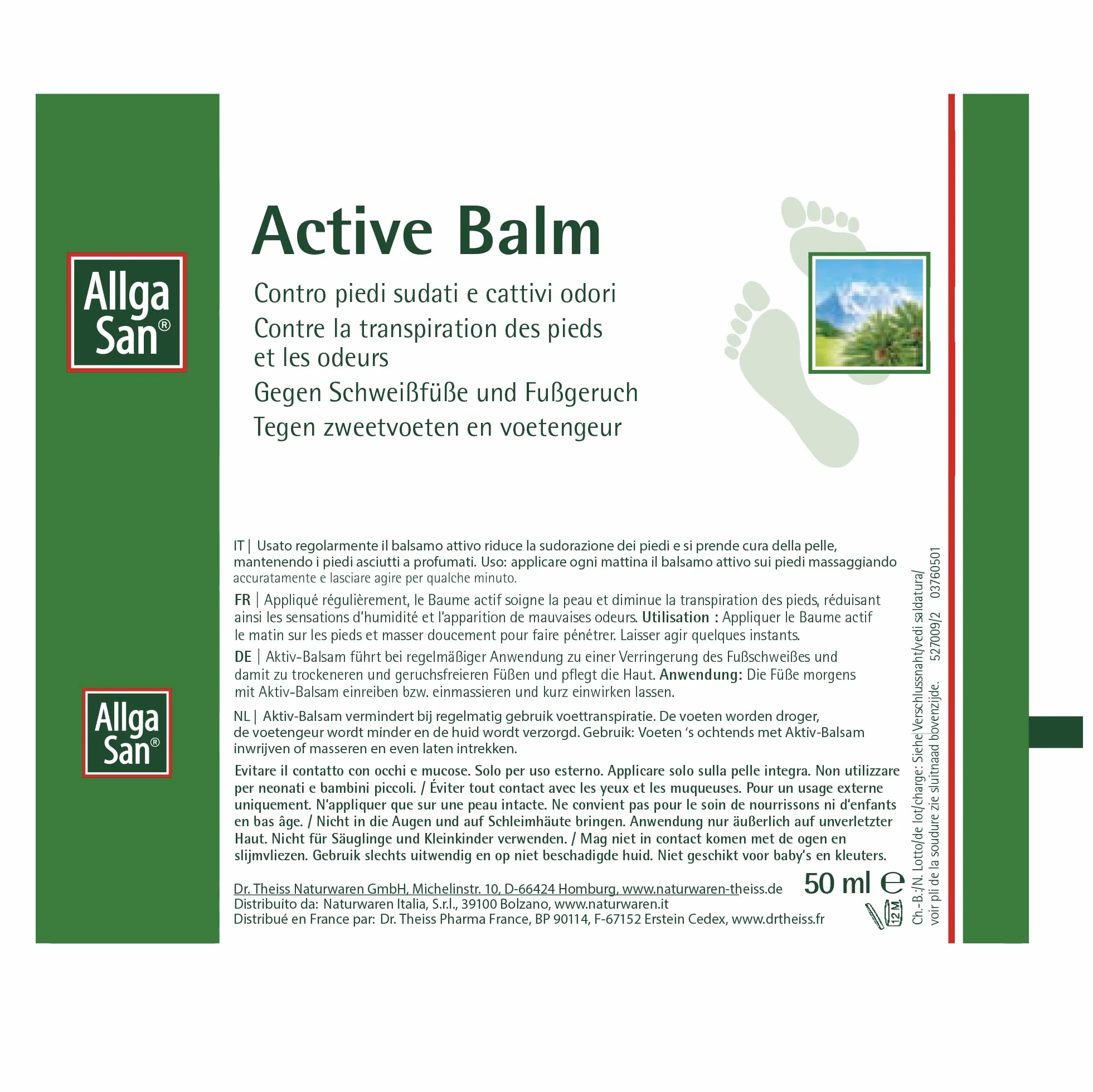 Allga San Activ Balm Crema Piedi Antiodore 50 ml Deodorante Piedi Antiodore Balsamo Uso Quotidiano