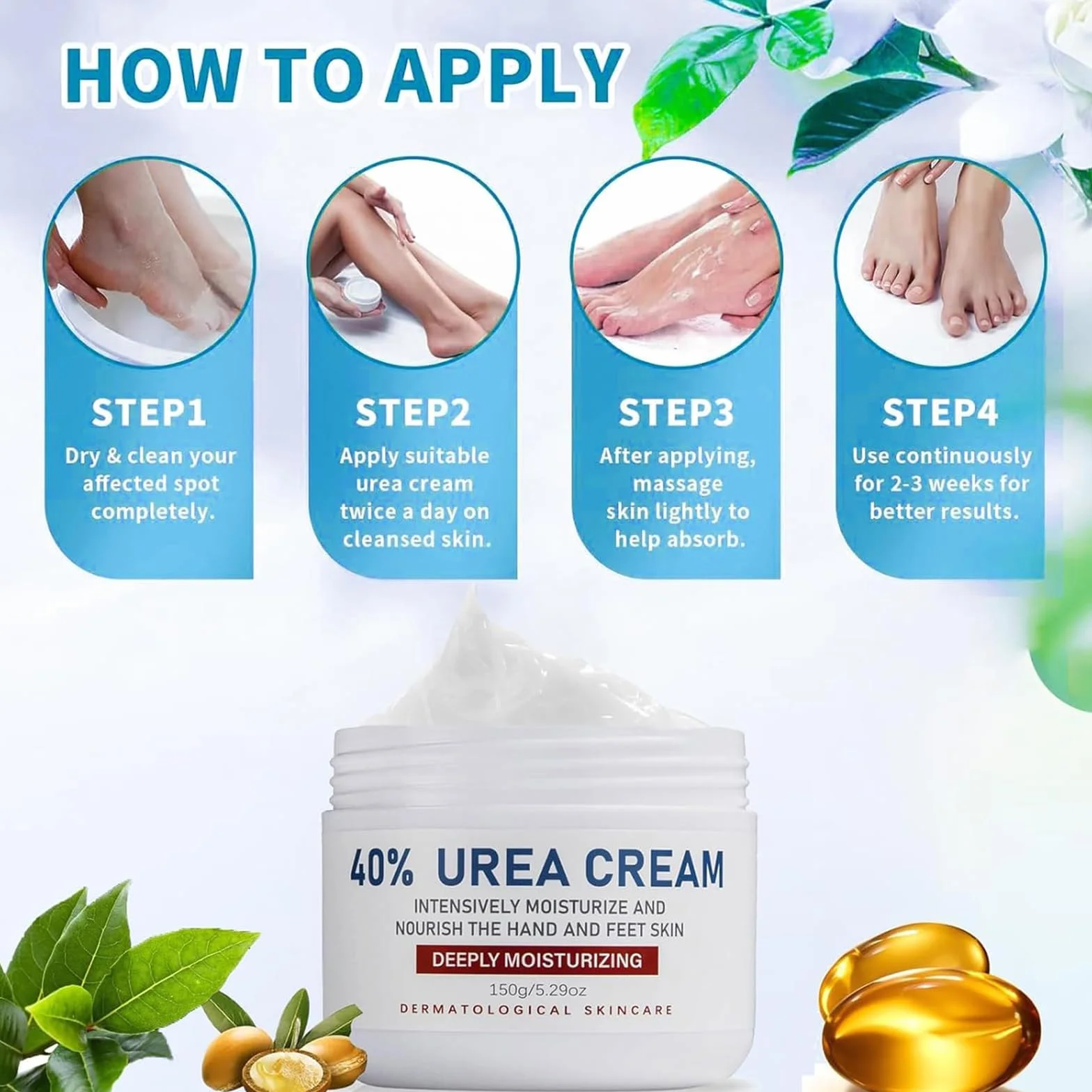 Crema Piedi Urea 40%, 150g Crema Talloni Screpolati, Cream per Piedi e Mani e Screpolati Rimozione e Ammorbidimento Dei Calli, per Piedi, Mani, Talloni, Gomiti, Unghie e Ginocchia