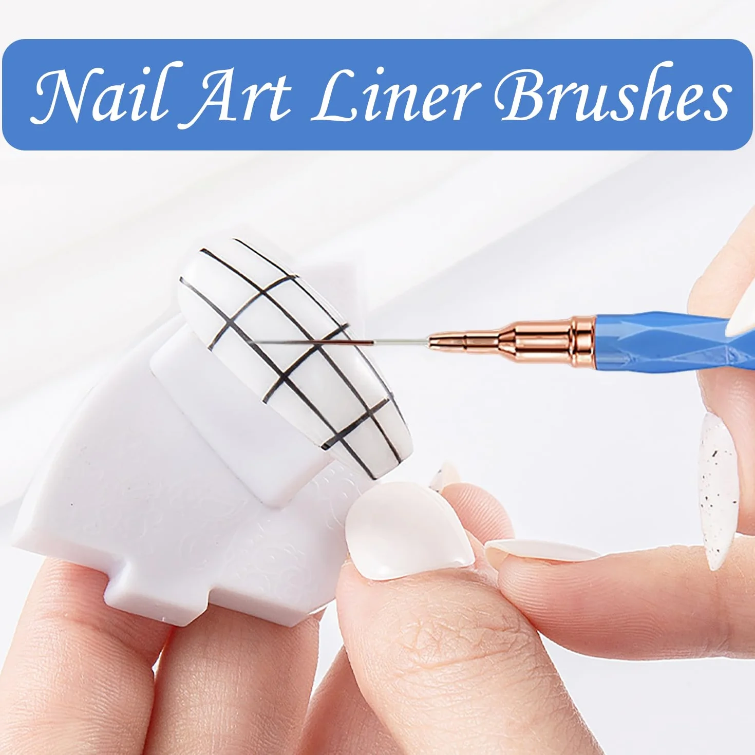 Pennelli per Nail Art, 5 Pezzi Pennelli Liner di Precisione, Pennelli per Unghie per Disegnare Linee Fini Attrezzo per gel UV Disegno Fodera Unghie Strumenti Manicure,Blu