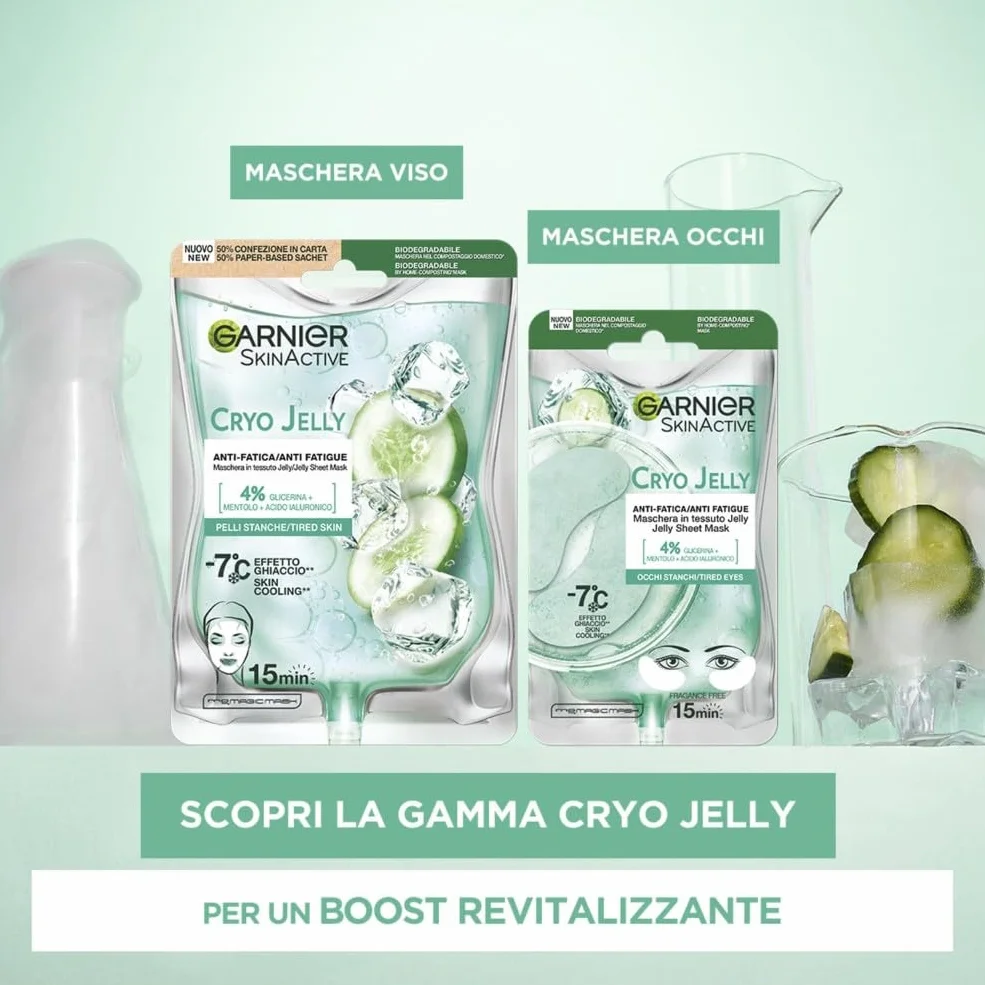 Garnier SkinActive Maschera Occhi Hyaluronic Cryo Jelly, Anti-Fatica con Acido Ialuronico, Mentolo e Glicerina, Formula Effetto Ghiaccio, 5 g