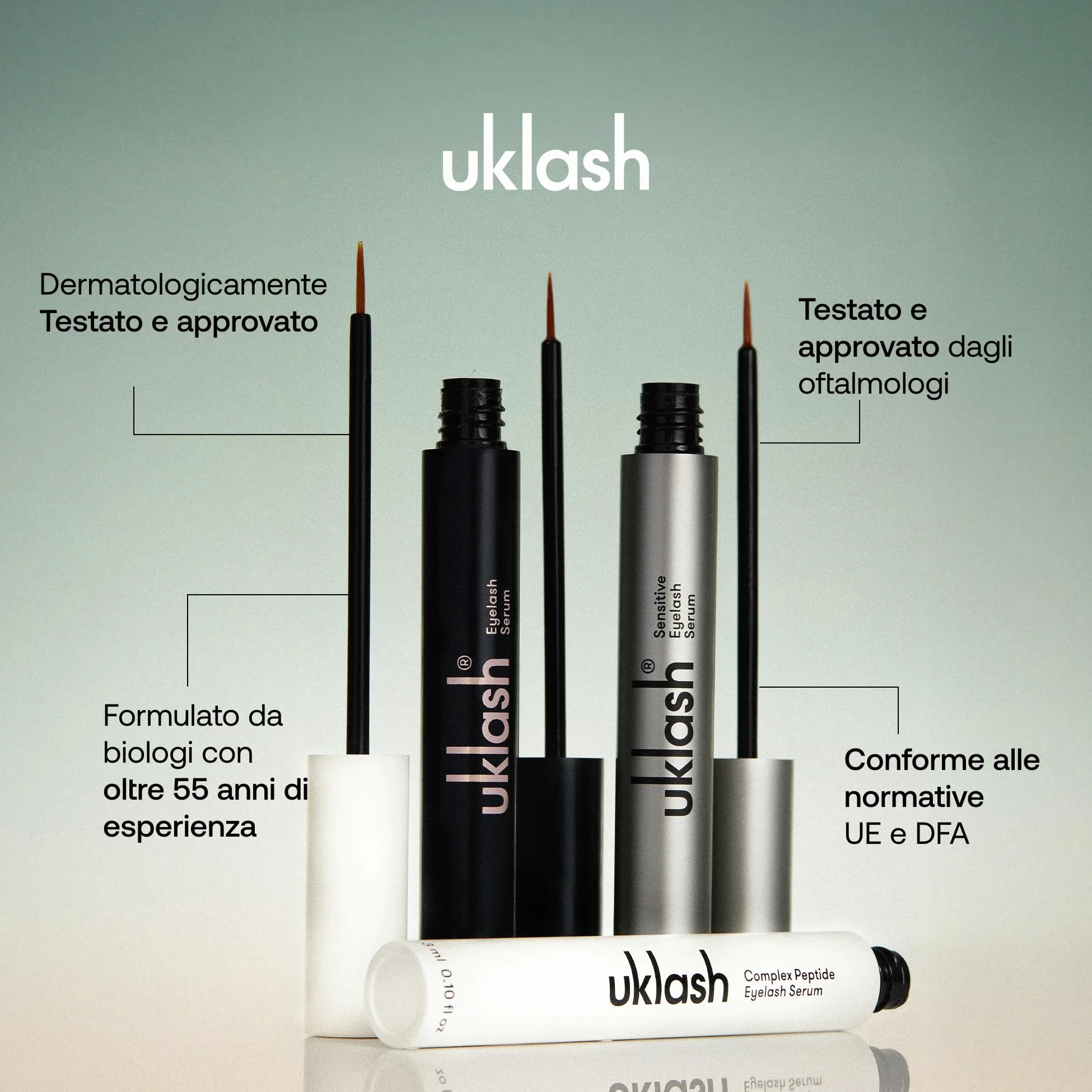 UKLASH | Siero per Ciglia Sensibili- 3ml - per Ciglia più Folte, a base di Peptidi, Vegani e studiati, per occhi sensibili