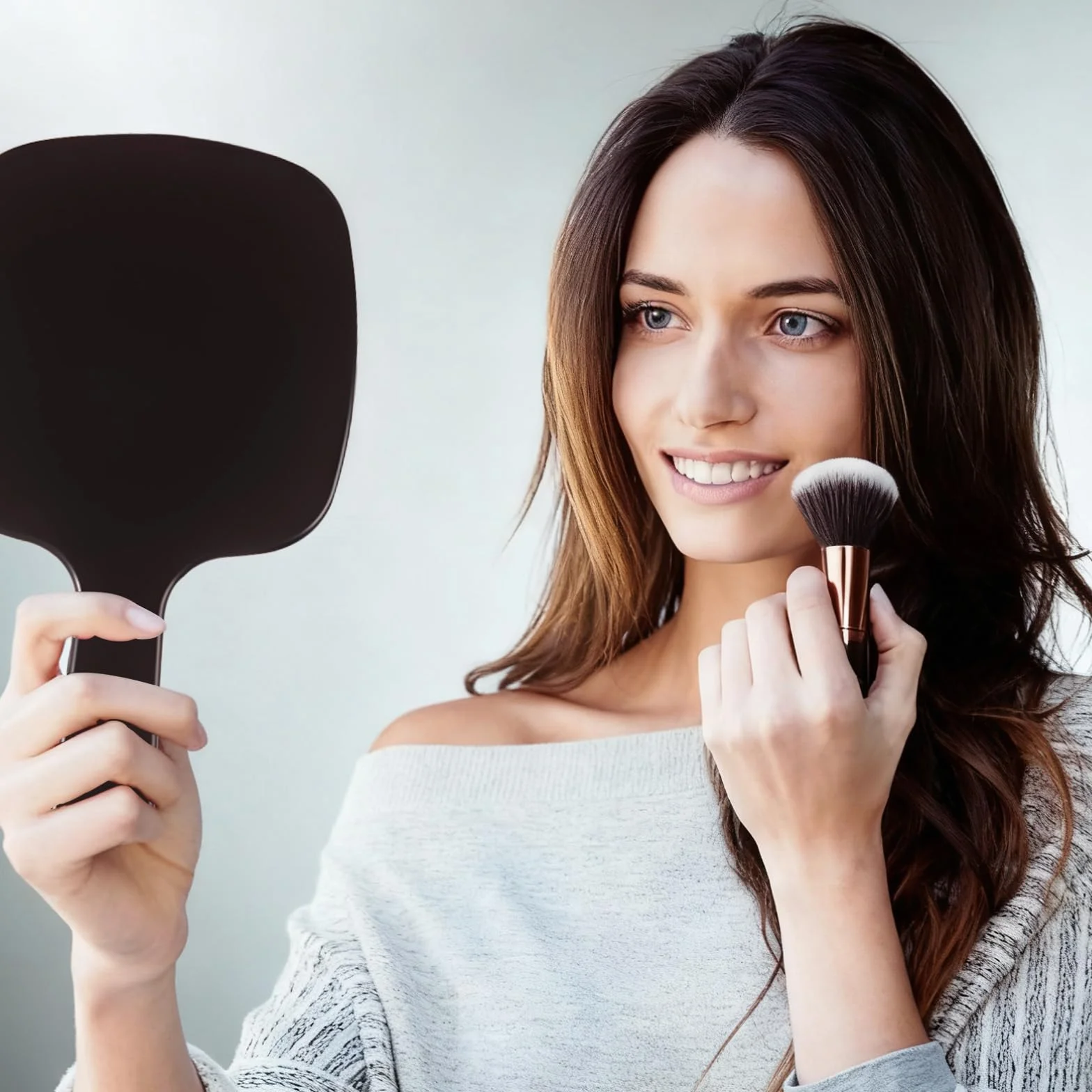 Specchio professionale a mano con manico ergonomico, forma rotonda, specchio portatile per trucco, specchio piccolo per taglio capelli dietro, uso dentale e barbiere, specchio per viaggio