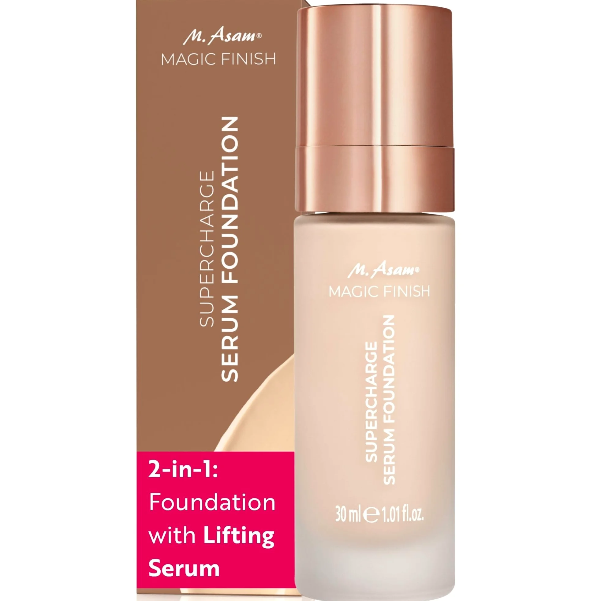 M. Asam Magic Finish Supercharge Serum Foundation Soft Ivory (30 ml) | Fondotinta idratante e siero rassodante per il viso in uno, trucco anti-età con copertura ottimale e acido ialuronico