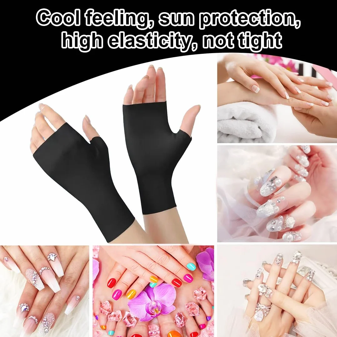 Guanti U V per Unghie in Gel, Anti UV, UPF200+, Guanti per Manicure, Guanti senza Dita Anti UV, per Manicure, Asciugatrice, Cura della Pelle delle Unghie, Fingerless, per la Casa, Outdoor (Nero)
